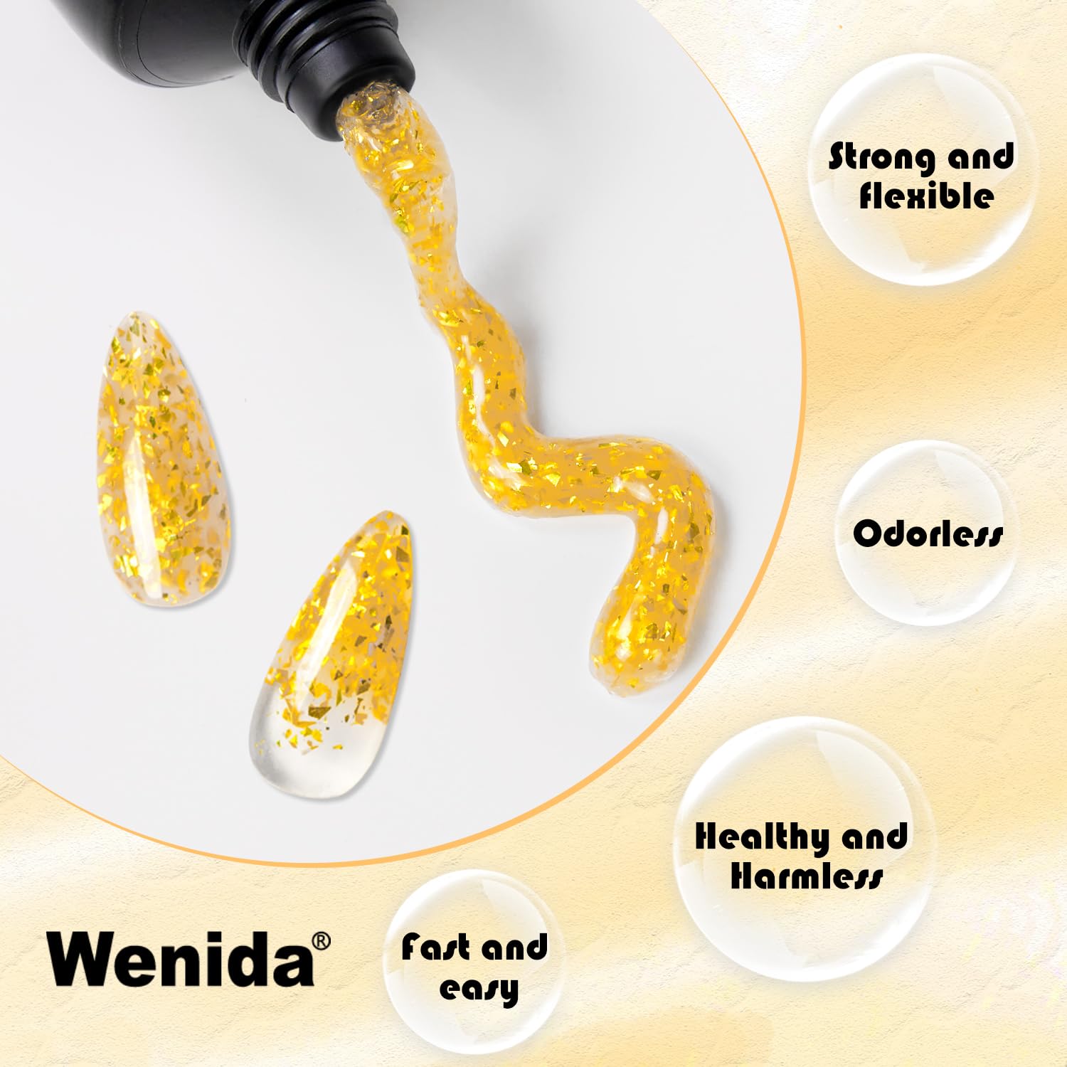 **Wenida 60ml Poly Gel Nail Extension Kit - Gold Glitter Builder Gel for Strong & Long Nails | DIY Manicure & Nail Art at Home | Perfect for Salon, Parties & Special Occasions**