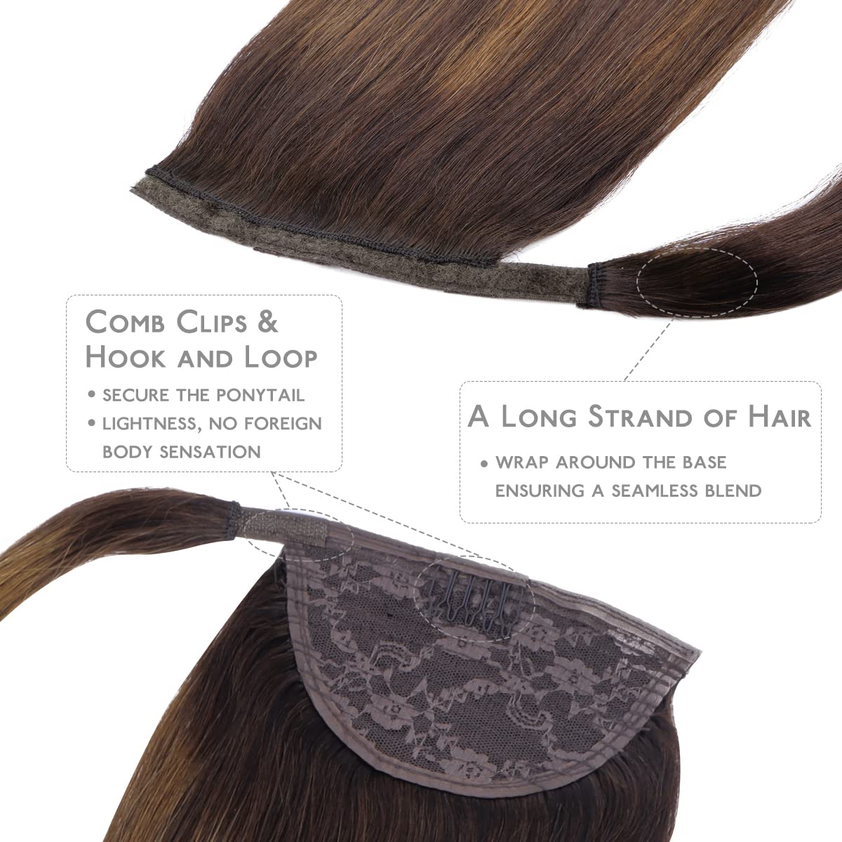 WENNALIFE 22 Inch Clip-In Ponytail Hair Extension - 80g Dark Brown Mixed Chestnut Brown Human Hair | Remy Hair Wrap Around Ponytail for Women | Perfect for Parties, Weddings & Daily Styling
