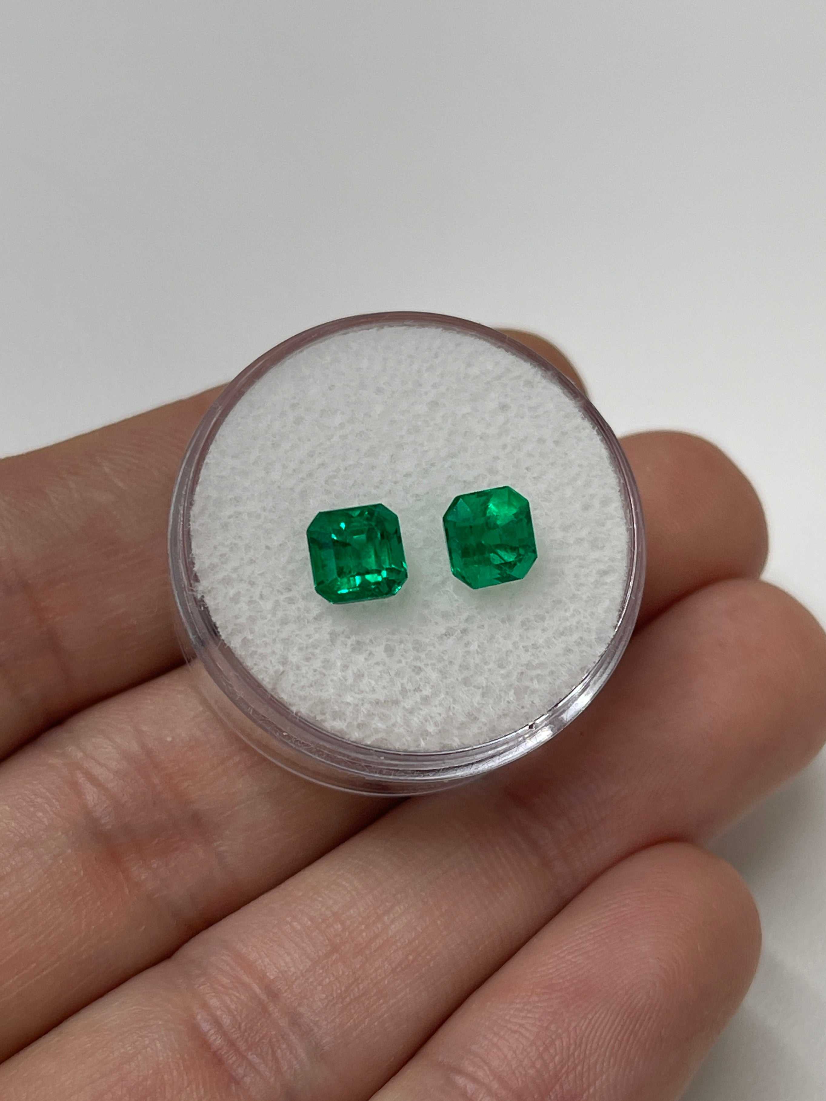 1.98tcw 5.7x5.6mm AAA+ Matching Muzo Green Loose Colombian Emeralds - Asscher Cut Gemstones for Jewelry Making & Engagement Rings