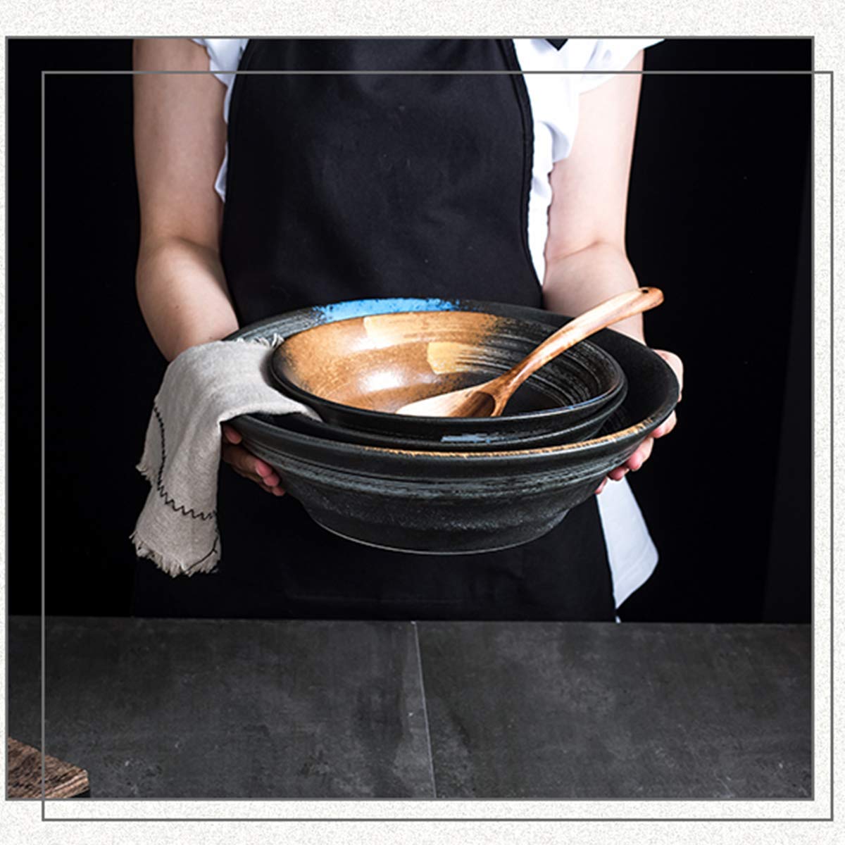 Modern Ceramic Salad Bowl - Ethnic Style Pasta & Soup Bowl Set - Large Serving Dish for Cereal, Pasta & Salads - Perfect for Family Dinners & Entertaining