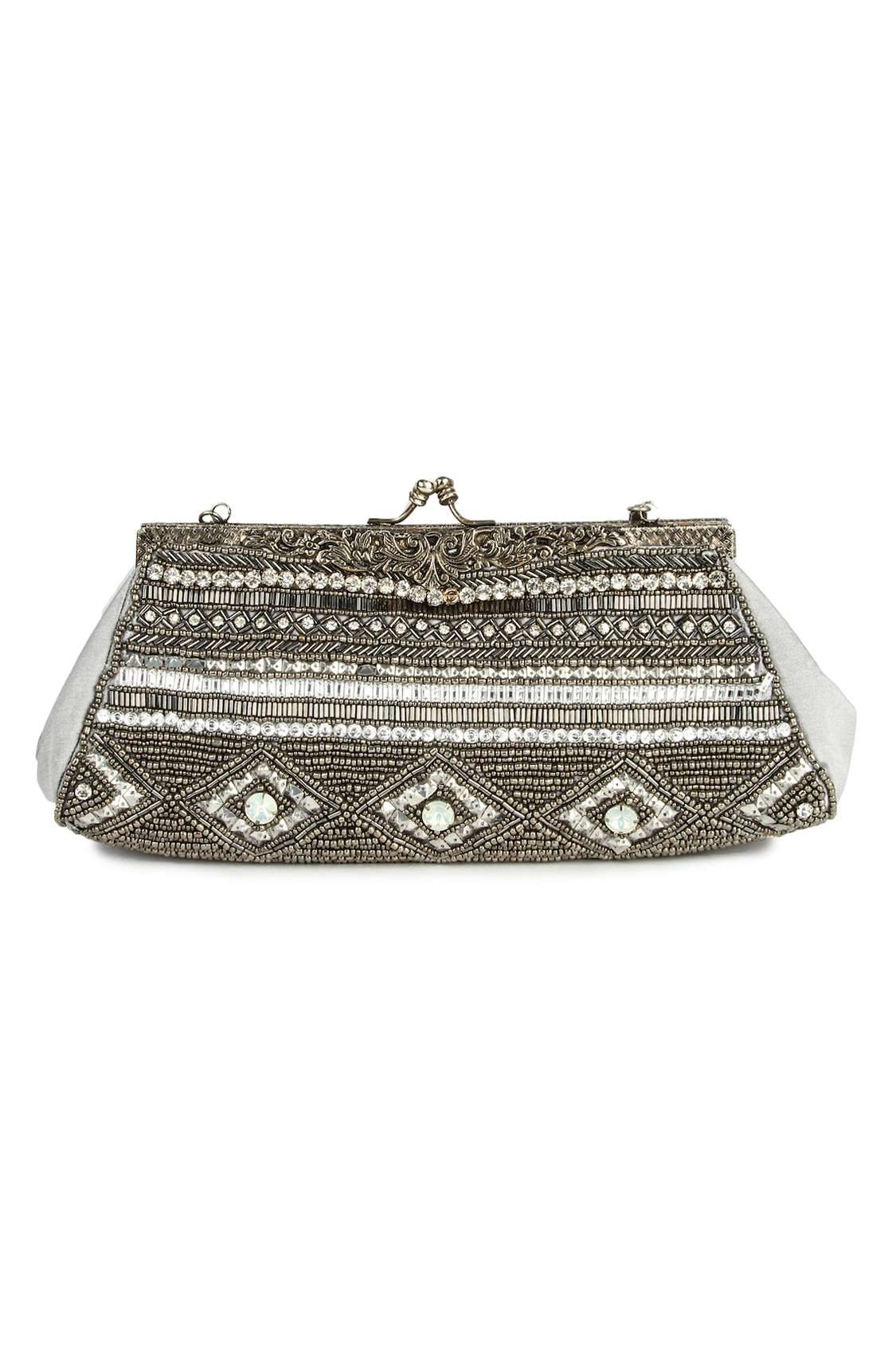 Emily Gray & Silver Brass Frame Evening Bag - Elegant Clutch for Women, Perfect for Parties, Weddings, and Formal Events