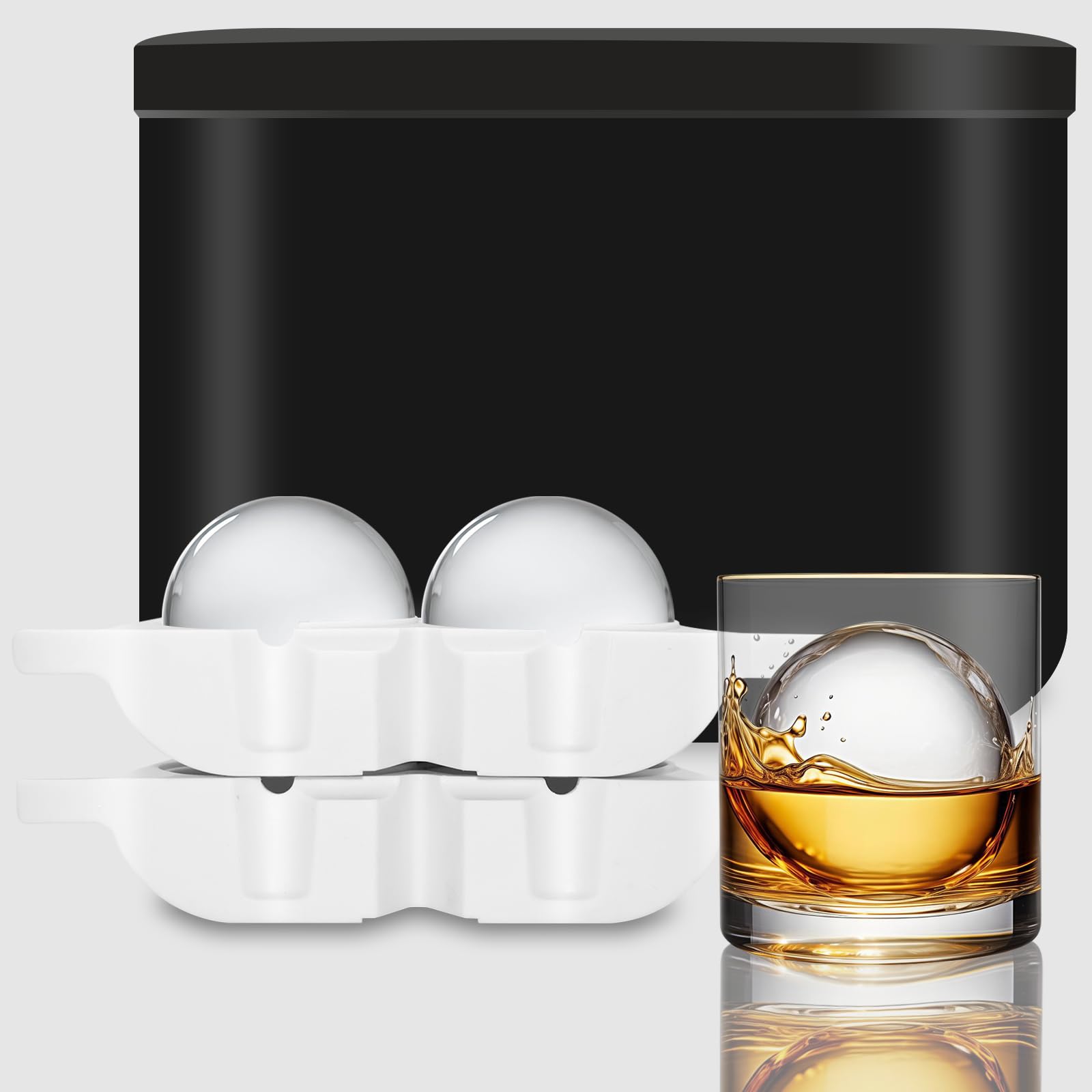 Premium 2.35 Inch Silicone Ice Ball Maker Mold Set - Includes Ice Shovel & Clip for Whiskey, Cocktails, Brandy - Portable 2-Cavity Clear Ice Cube Tray for Home Bars, Parties & Outdoor Entertaining