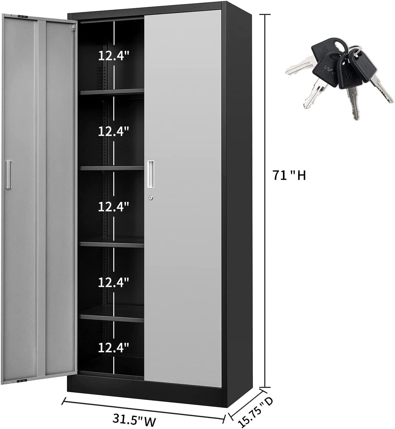 71 Inch Steel SnapIt Storage Cabinet with Locking Doors & Adjustable Shelves - Heavy Duty Metal Garage Cabinet for Tools, Office & Home Organization - Perfect for Workshop, Garage, Basement & Utility Room Storage