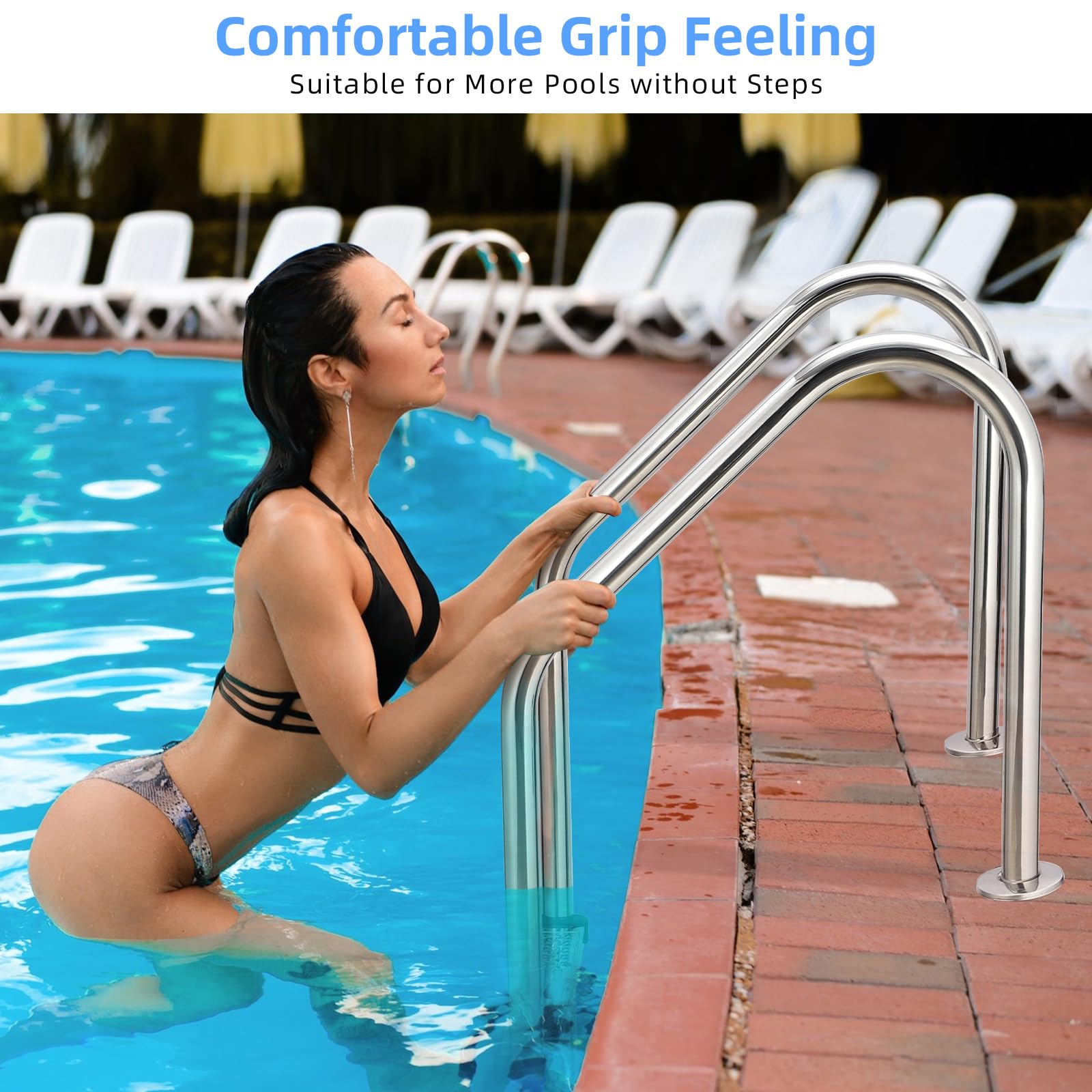 Stainless Steel Swimming Pool Ladder for Inground Pools - 3 Step Non-Slip Stairs with Ergonomic Handrails | Easy Assembly | Durable Pool Access Solution for Safe Entry & Exit | Perfect for Backyard, Residential & Commercial Pools