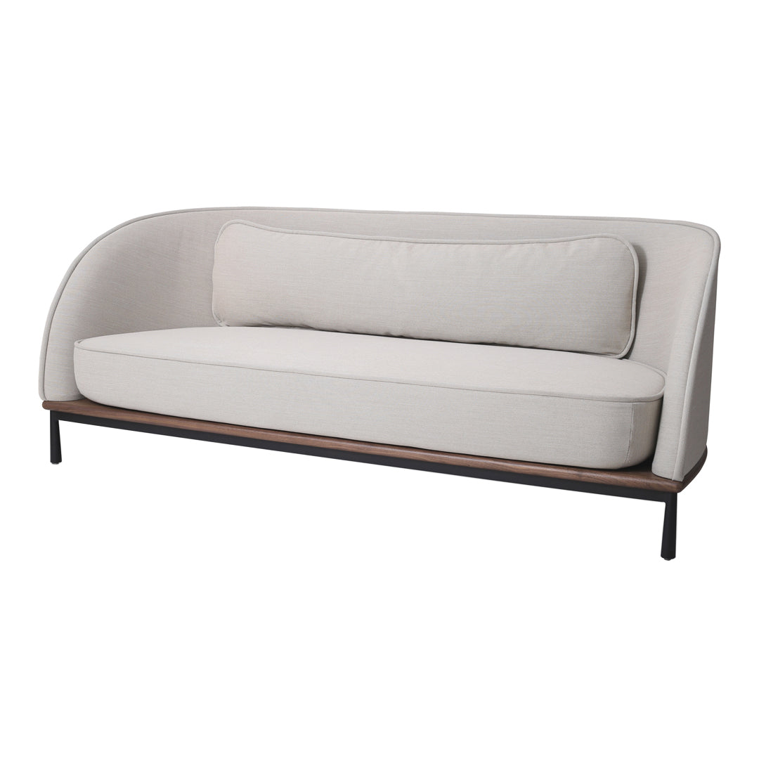 Modern Arc Sofa 3-Seater Contemporary Linen Fabric Sectional Couch for Living Room, Lounge & Office - Comfortable Mid-Century Design with Sturdy Wooden Legs