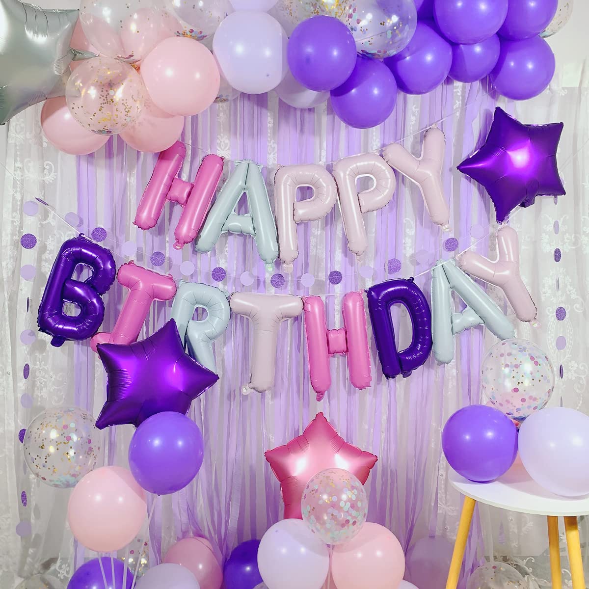 Pink and Purple Birthday Party Decorations Kit - Happy Birthday Banner, Confetti Balloons, Cake Toppers & Paper Streamers for Women & Girls | Perfect for Birthday Celebrations, Baby Showers & Special Events