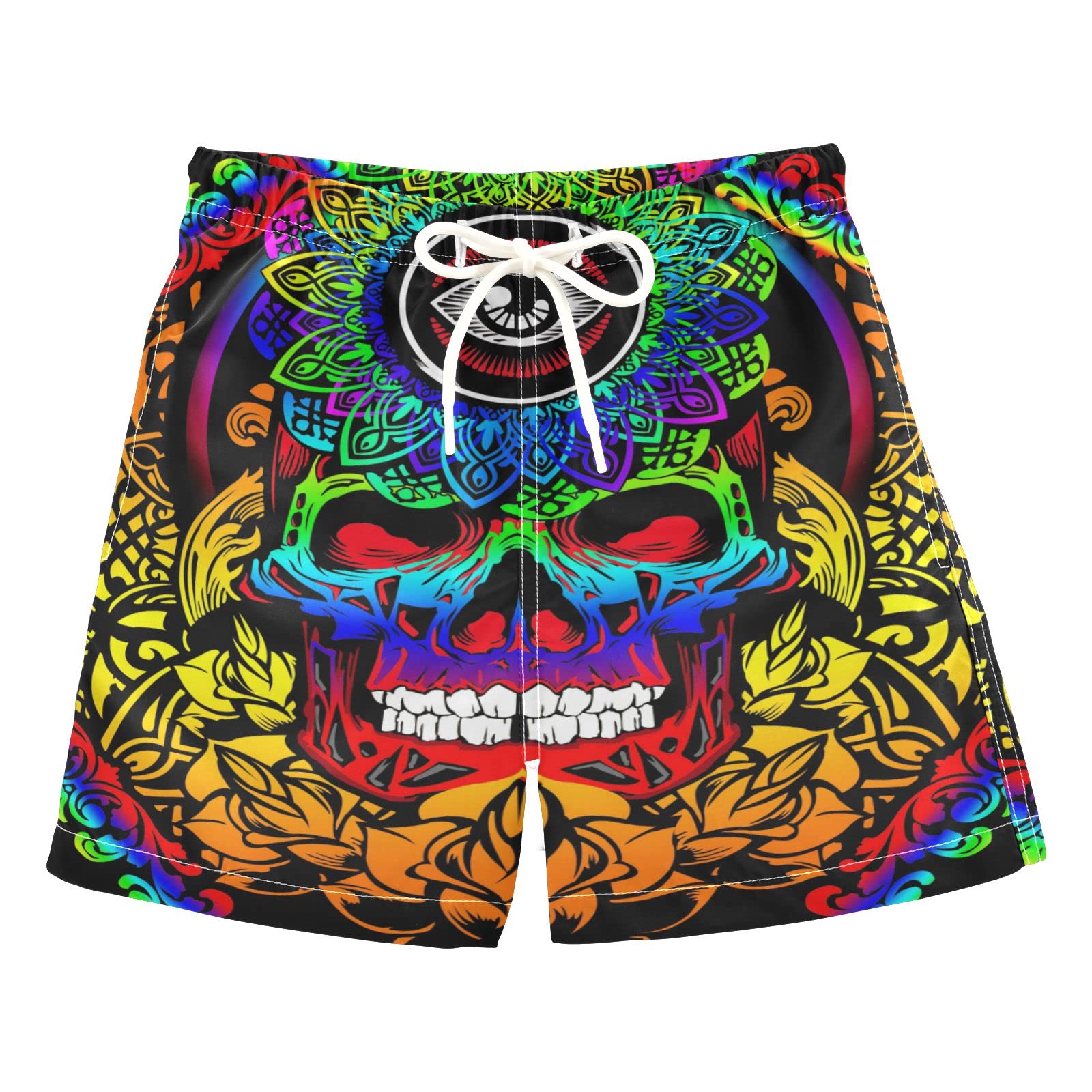 AMICHIC Boys Psychedelic Skull Swim Trunks - Quick Dry Toddler Swimwear for Kids 2-8 Years Old - Perfect for Beach, Pool & Summer Water Activities
