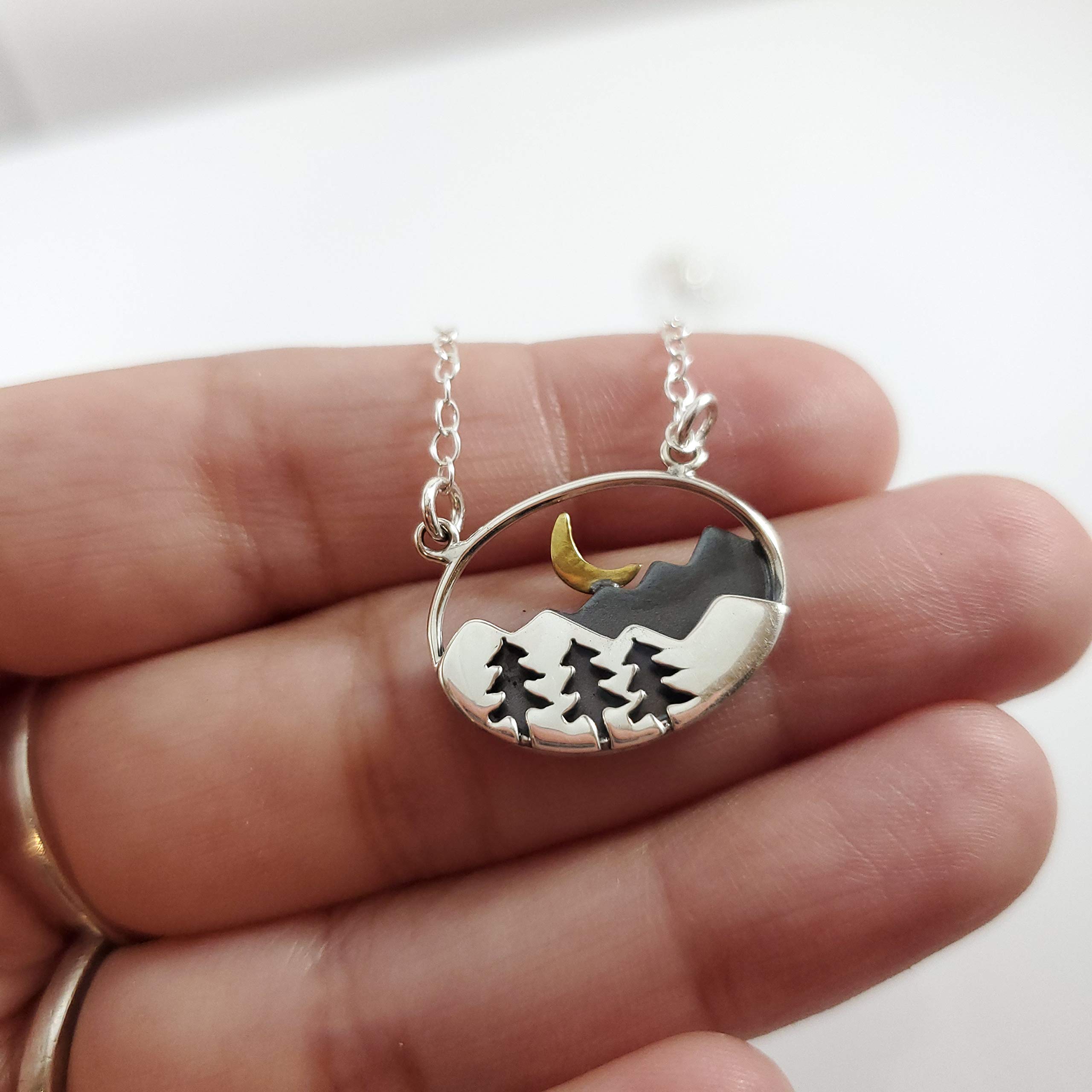 Mountain Scenery Pendant Necklace - 925 Sterling Silver Jewelry for Women, Nature Inspired Hiking & Outdoor Gift for Her - Perfect for Camping, Travel & Adventure Lovers