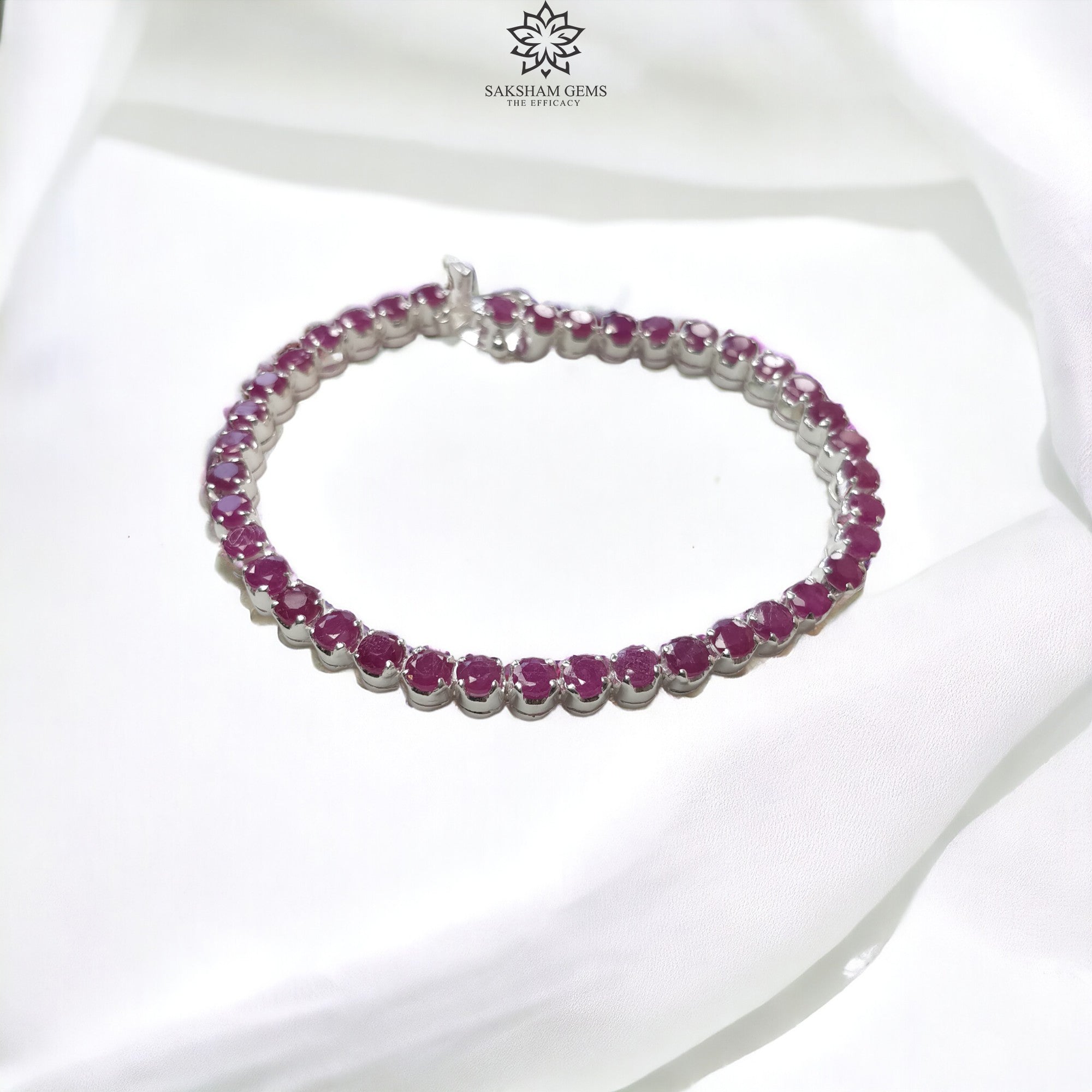 925 Sterling Silver Tennis Bracelet with Natural Glass-Filled Ruby Gemstones | 7.75