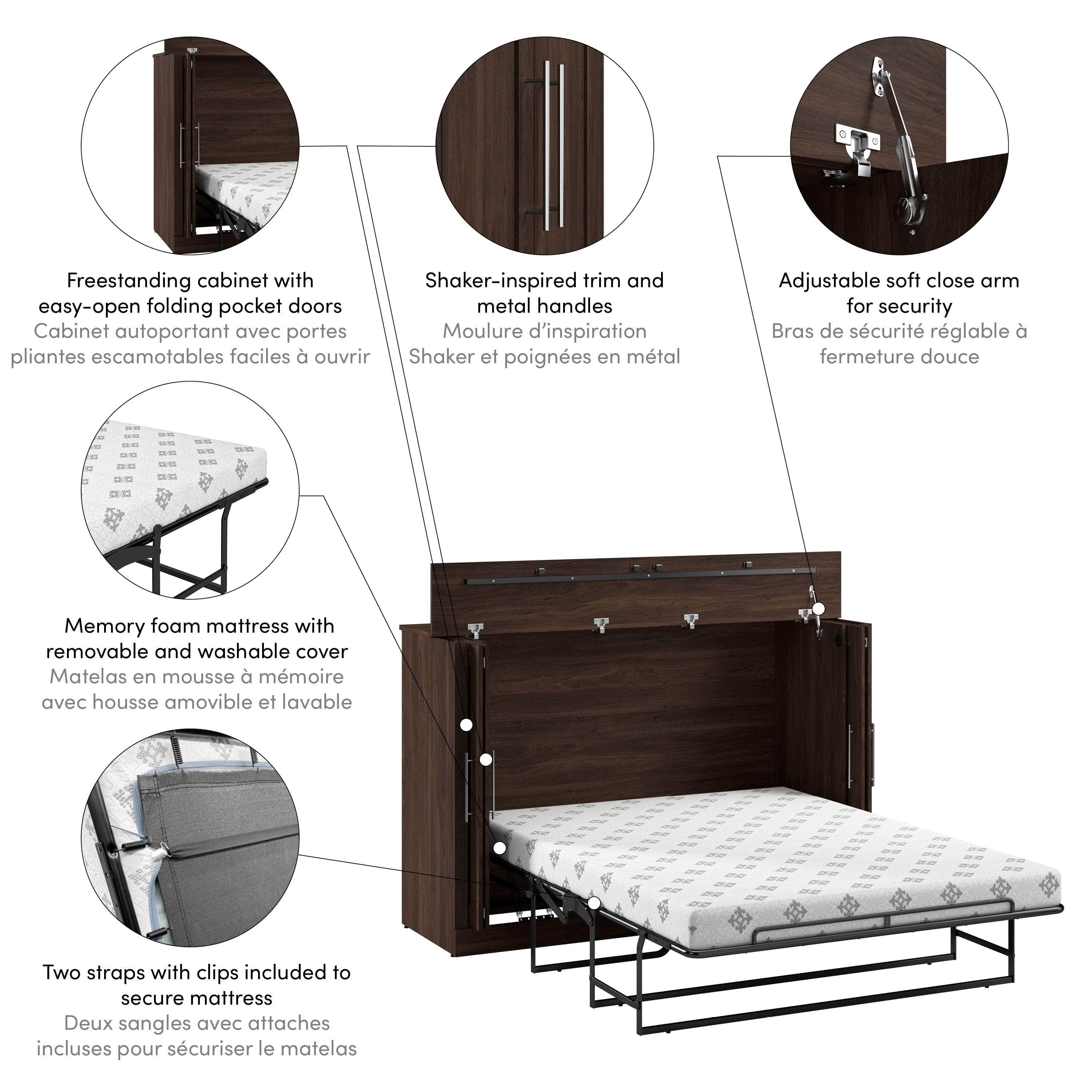 Pur 75W Queen Cabinet Bed with Mattress - 3 Color Options | Space-Saving Murphy Bed for Small Apartments & Guest Rooms