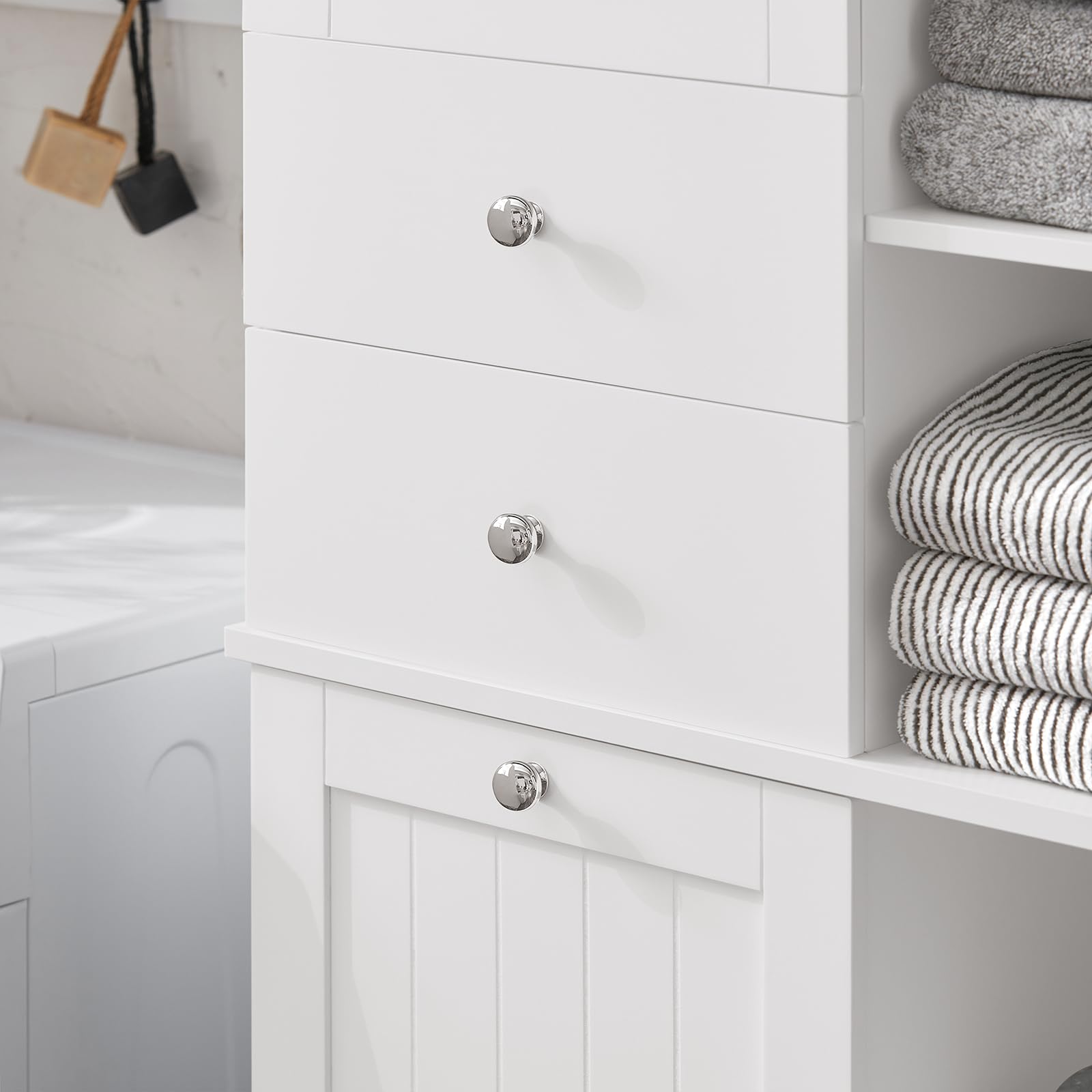 Haotian Tall Laundry Storage Cabinet - Freestanding Organizer with Removable Baskets, Multi-Compartment & Drawers - Perfect for Bathroom, Laundry Room, Closet Organization - White (BZR104-W)