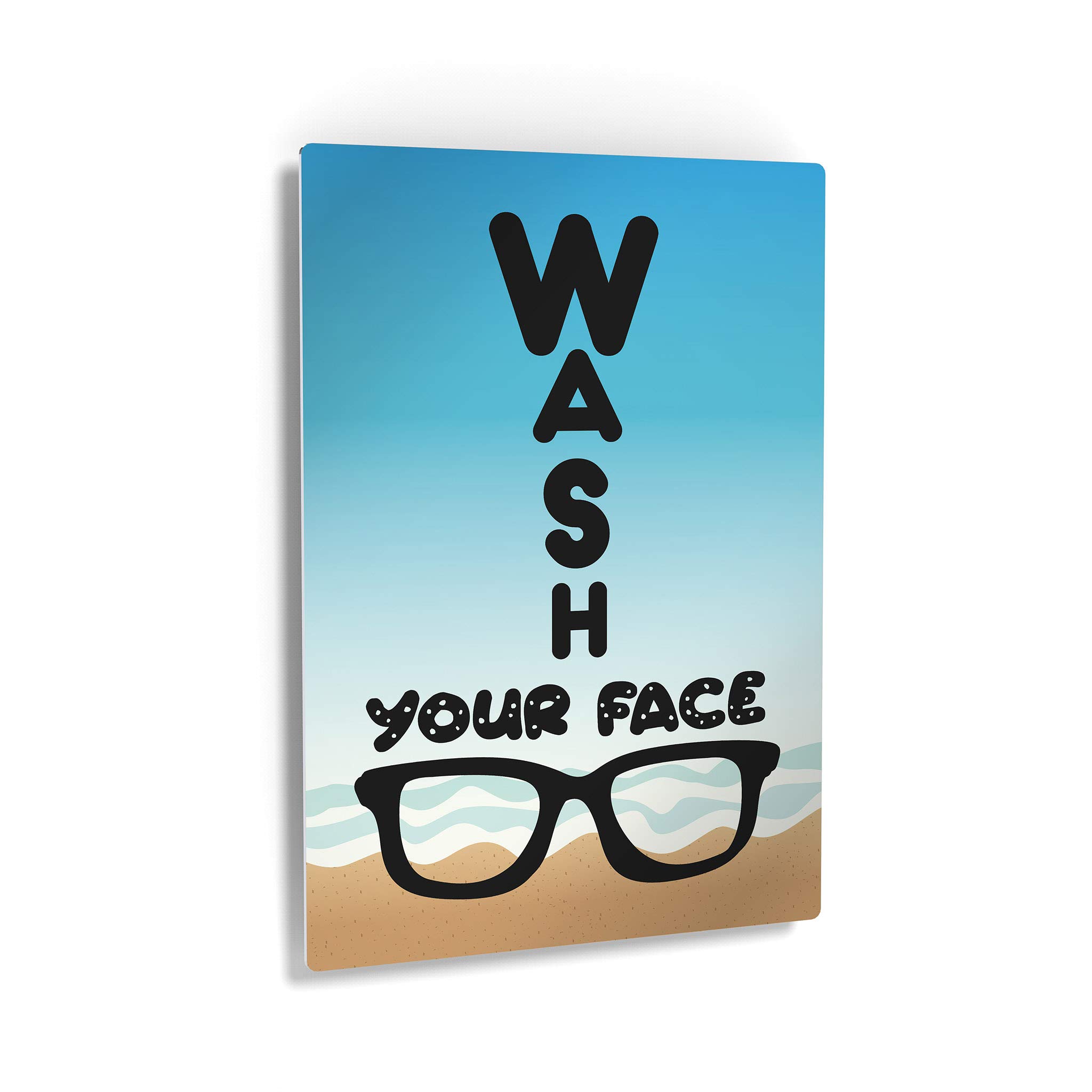 Smile Art Design 'Wash Your Face' Quote Metal Print - Funny Bathroom Wall Decor for Kids, Nautical Theme Home Decoration - Ready to Hang 12x8 Inch - Made in USA | Perfect for Bathrooms, Kids' Rooms & Coastal Themed Spaces