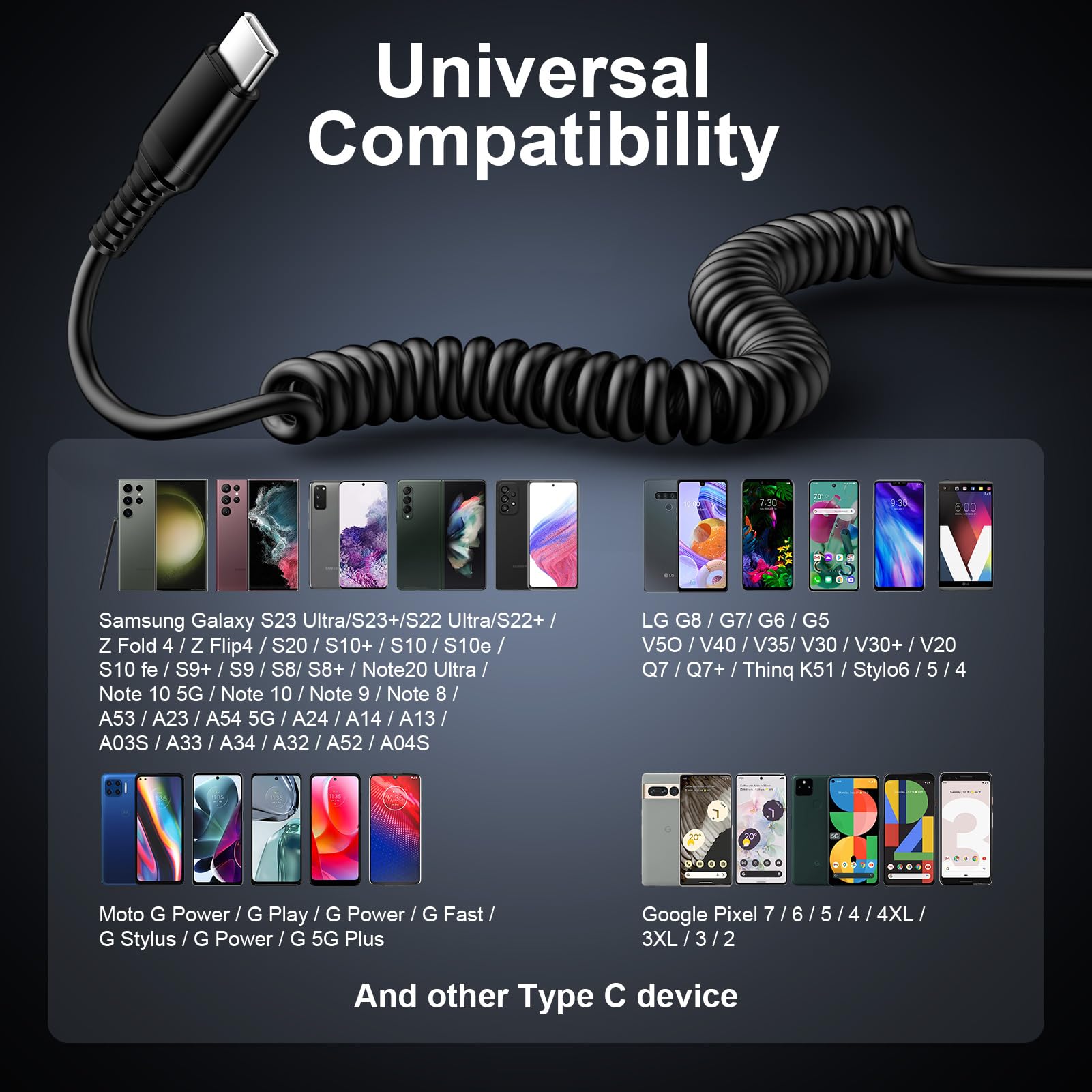 Fast Charging USB A to USB C Cable 3FT - Retractable Cord for Samsung Galaxy S25 Ultra/S24+/S24FE/S23FE/A55/A25/A24/A16/A15/A14/A13/A12/A11/A06 - Compatible with Android Auto & Car Charging - Durable High-Speed Charger for Phones, Tablets & Power Banks