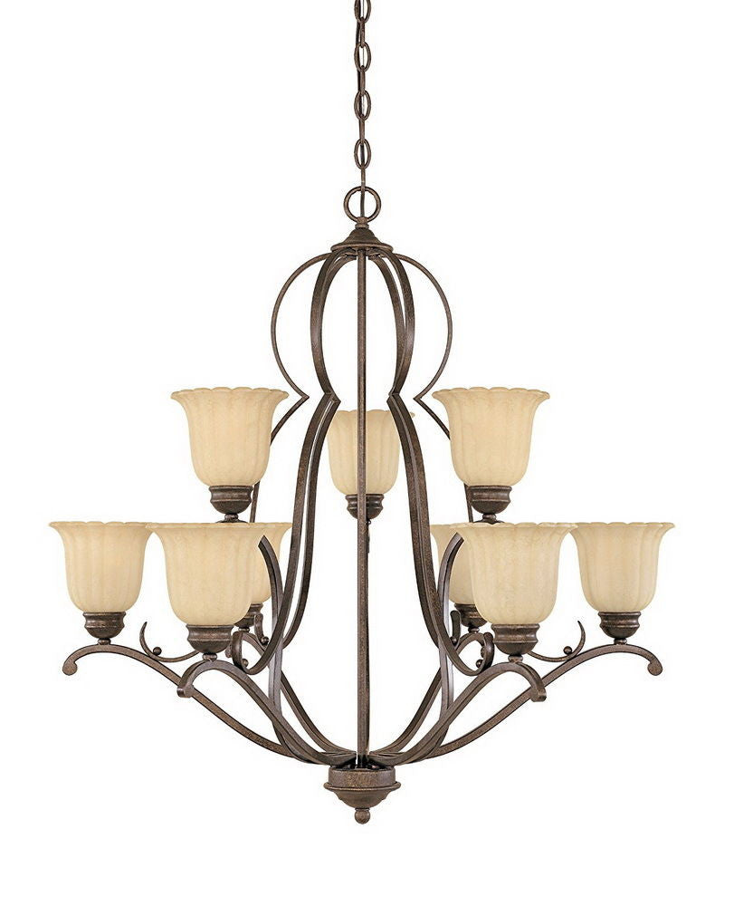 Designer Forged Sienna Finish 9-Light Hanging Chandelier - Radford Collection FSN 82689 | Elegant Dining Room & Foyer Lighting Fixture for Modern Home Decor