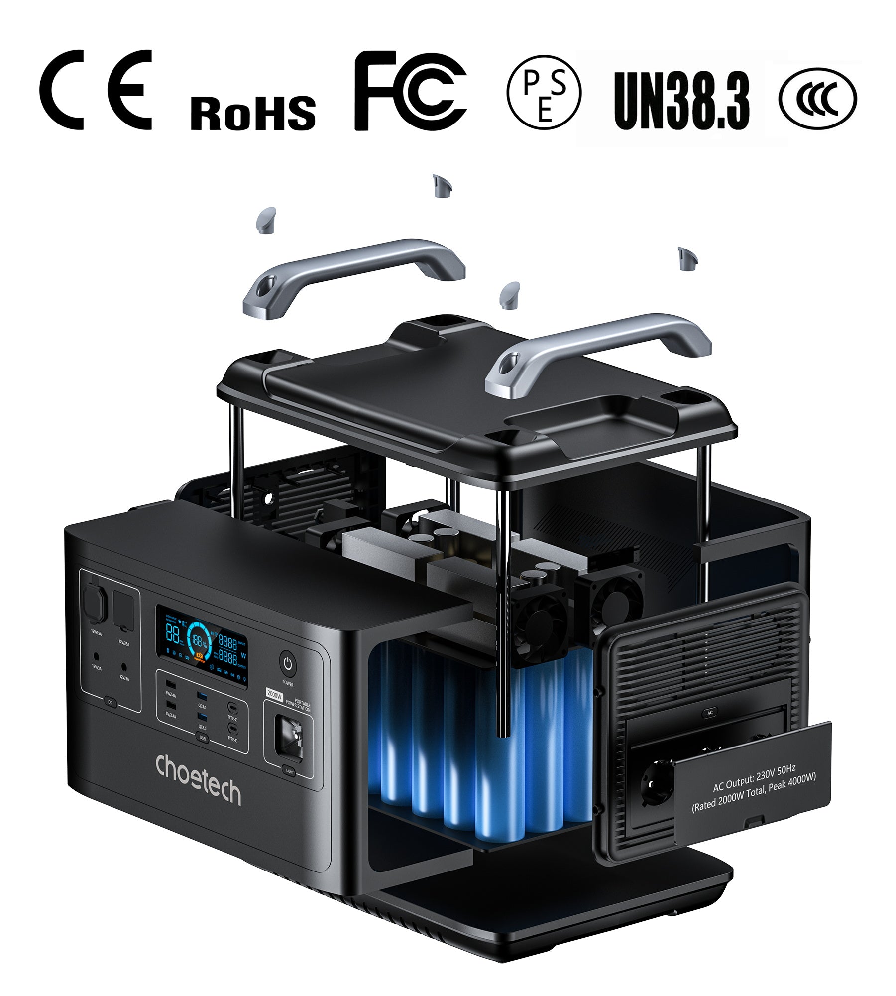 Choetech BS006 2000Wh Portable Power Station with Bidirectional Charging - Perfect for Camping, Emergencies & Off-Grid Power