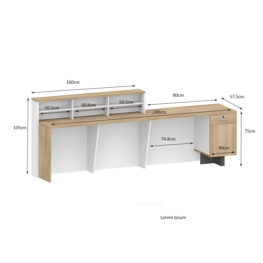 HELMER 2.4M Left Panel Reception Desk in Oak & White - Perfect for Office Lobby, Hotel Front Desk & Corporate Waiting Areas