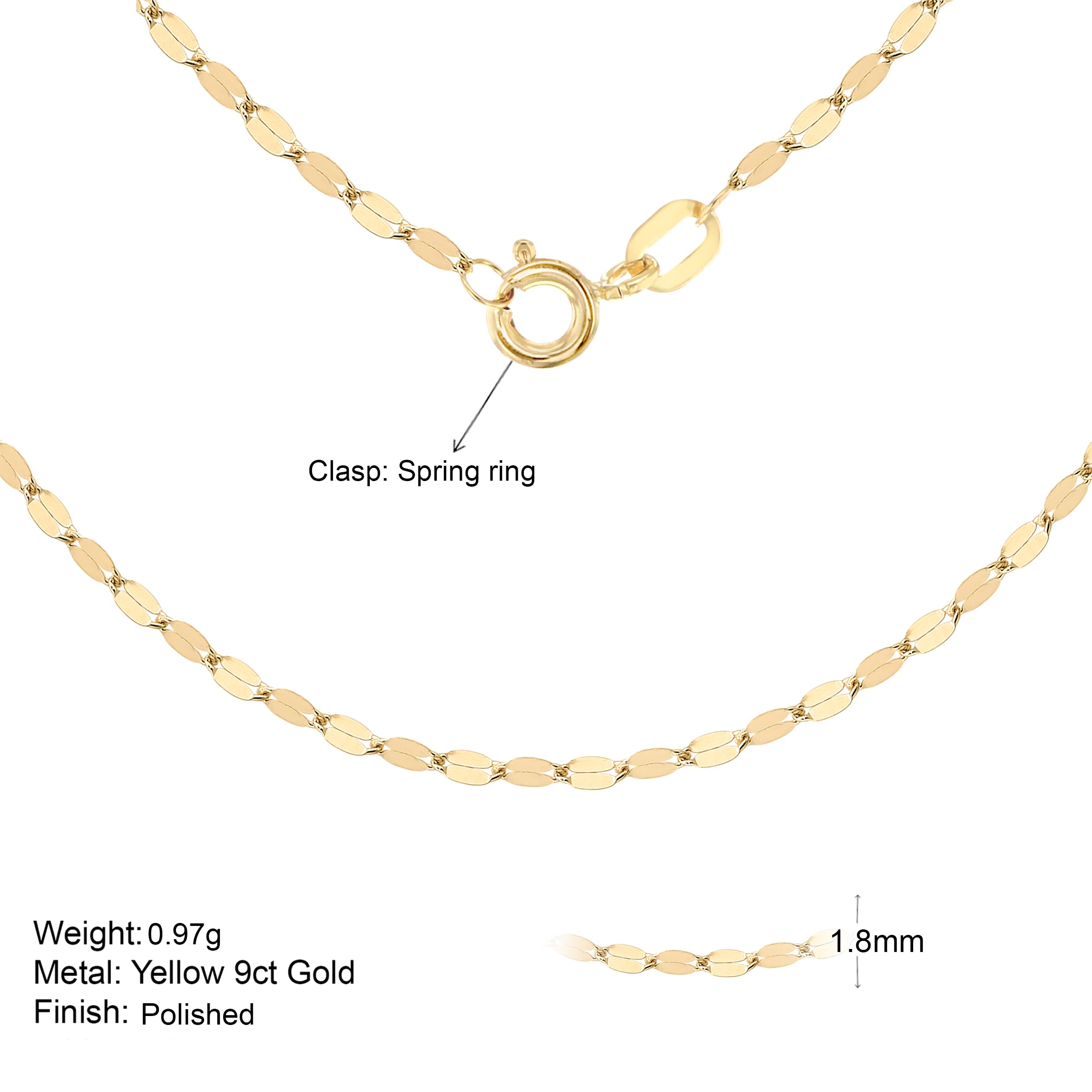 CARISSIMA 9K Yellow Gold Forzatina Chain Necklace for Women - 51cm (20 Inches) - Elegant Layering Piece for Everyday Wear & Special Occasions