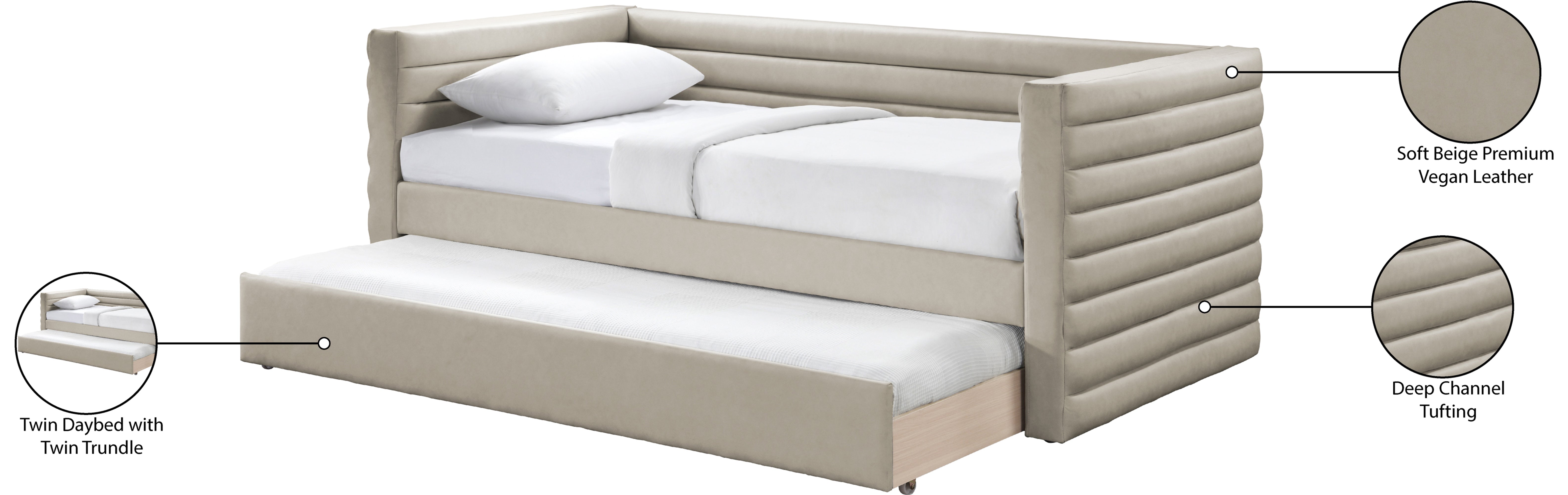 Beverly Vegan Leather Daybed - Modern Faux Leather Sofa Bed for Living Room, Guest Room & Small Spaces | Comfortable Sleeper Couch with Premium PU Leather