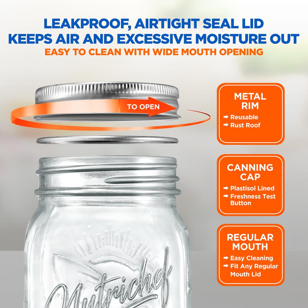 Premium Glass Mason Jars with Airtight Lids - 16oz, 32oz, 64oz Sizes - Ideal for Canning, Food Storage, DIY Crafts & Home Decor - BPA Free, Reusable & Dishwasher Safe