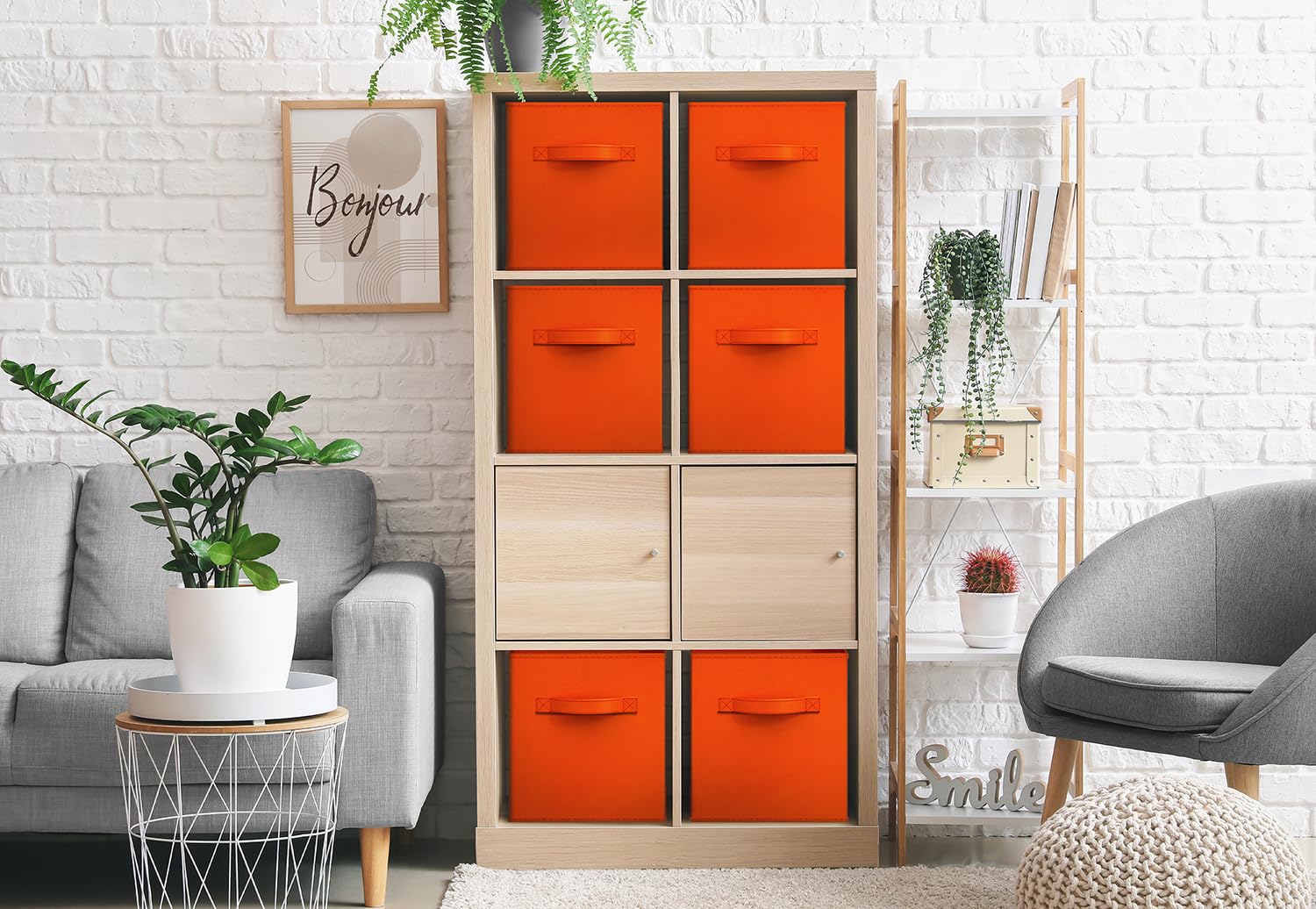 Sorbus Foldable Storage Cubes - 6 Pack Fabric Bins for Organizing Pantry, Shelf, Toy Box, Closet & Home - 11 Inch Collapsible Storage Baskets with Handles (Orange) | Perfect for Kids Room, Nursery, Office & Small Space Organization