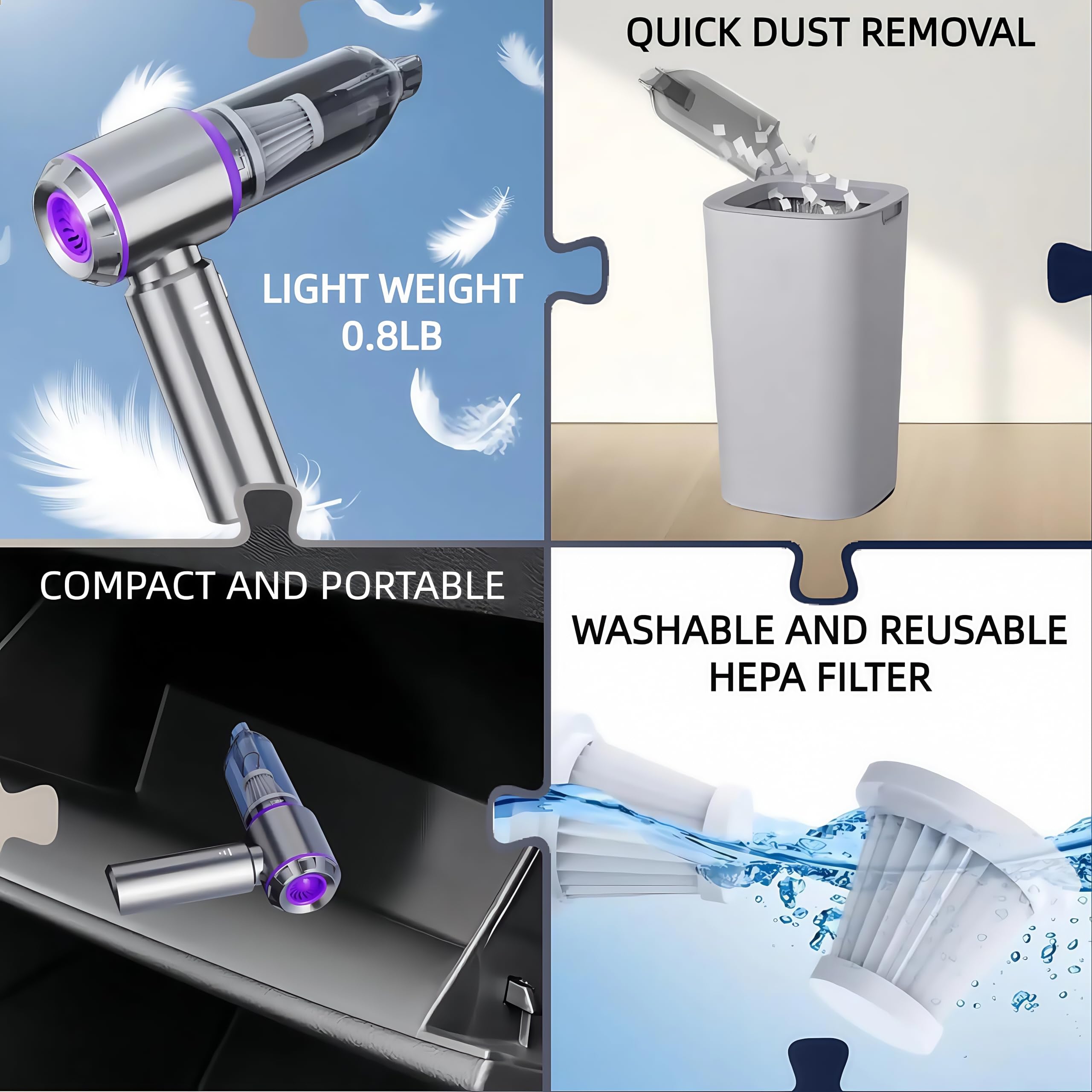 21000PA Rechargeable Cordless Handheld Car Vacuum Cleaner - High Power Mini Vacuum & Blower 2-in-1 with 3 Speed Modes, Brushless Motor for Car Detailing, Home Cleaning, Office & PC Maintenance | Perfect for Quick Spills, Pet Hair Removal & Dusting