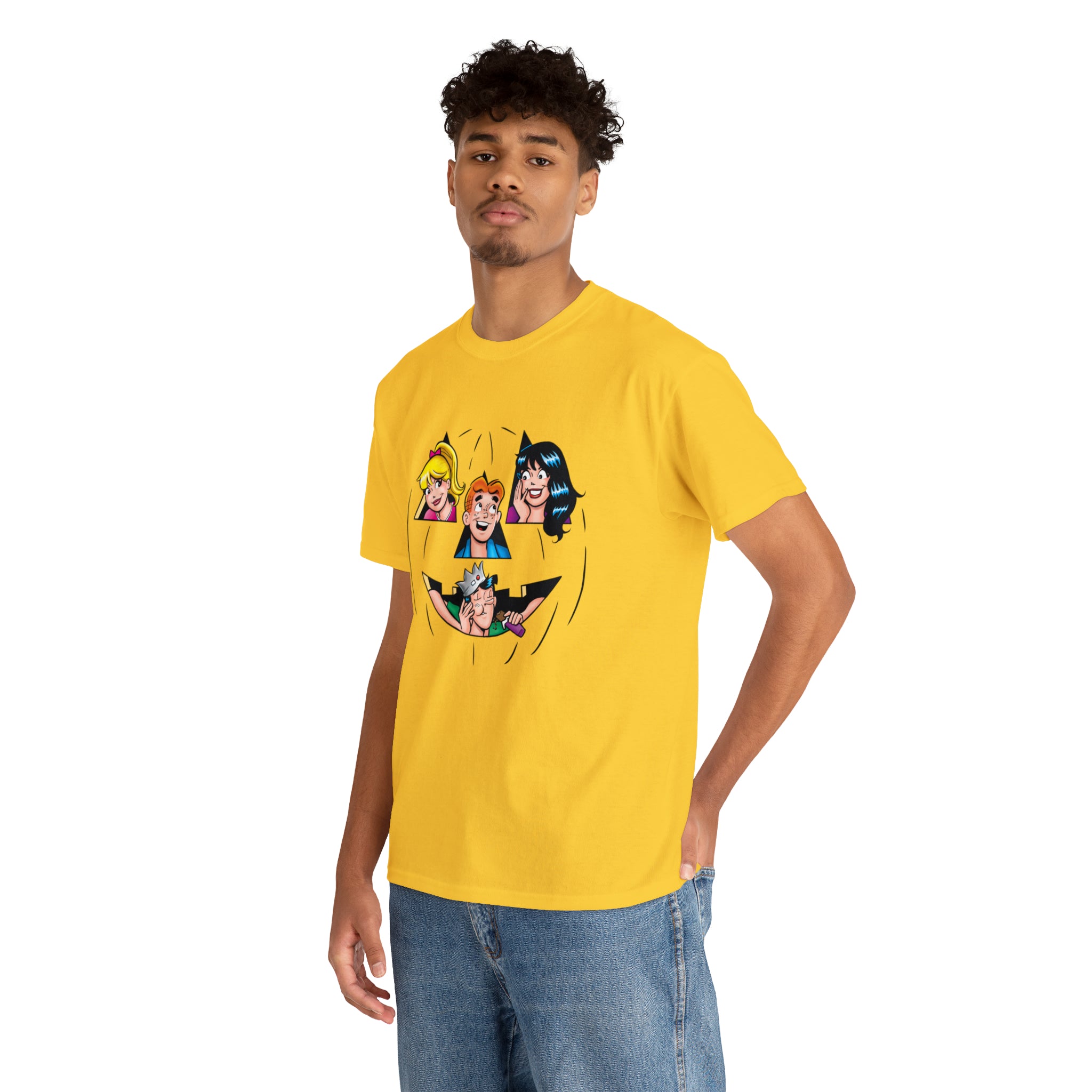 Archie O Lantern Halloween Graphic Tee - Unisex Heavy Cotton T-Shirt Featuring Archie, Betty, Veronica & Jughead - Perfect for Halloween Costumes, Comic Con & Retro Pop Culture Events
