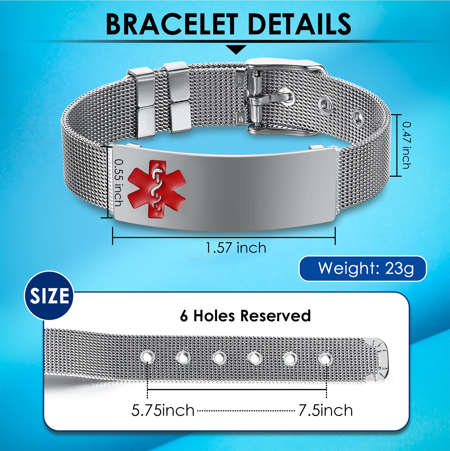 Custom Engraved Medical Alert Bracelet for Women & Girls - Adjustable Stainless Steel Mesh Emergency ID Wristband with Free Personalization | Perfect for Diabetes, Allergies & Daily Safety