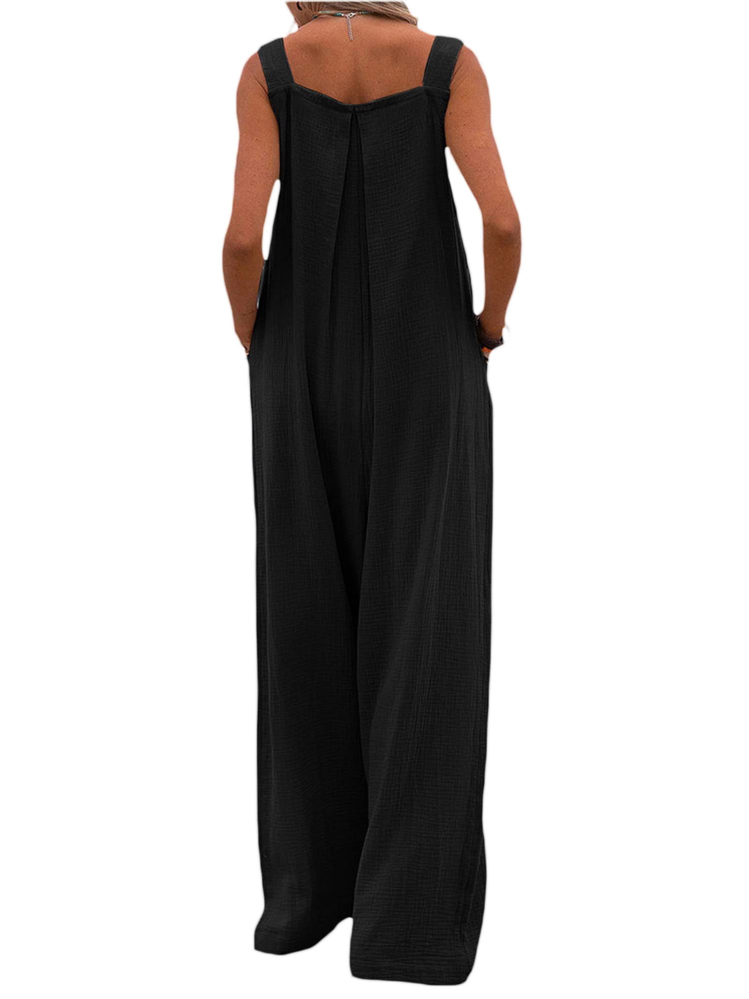 Kaipiclos Women's Loose Fit Linen Overalls - Plus Size Wide Leg Jumpsuit with Pockets | Solid Color Denim Suspenders for Casual Summer Outfits & Boho Fashion