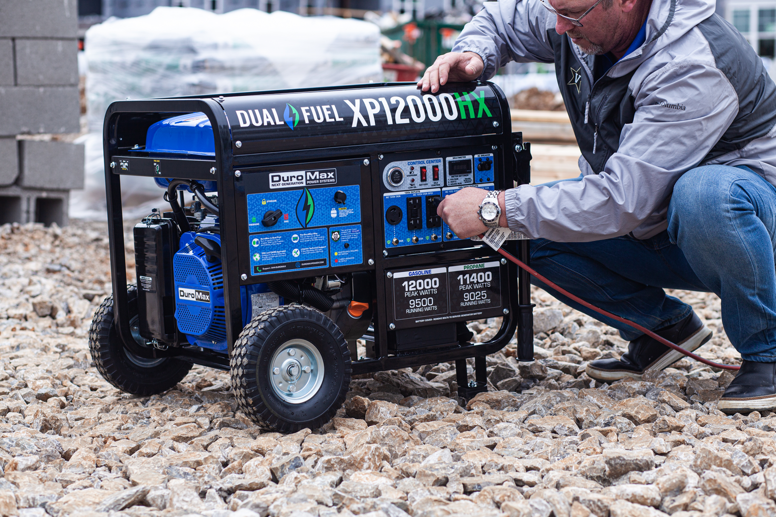 12,000 Watt Dual Fuel Portable HX Generator with CO Alert - Reliable Backup Power for Home, Camping & Emergency Use
