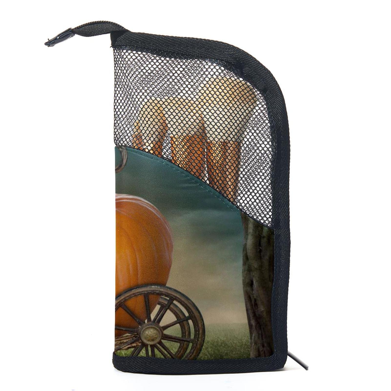 12-Piece Makeup Brush Organizer Bag with Pumpkin & Castle Design - Portable Cosmetic Brush Holder Case for Travel, Home & Professional Makeup Artists