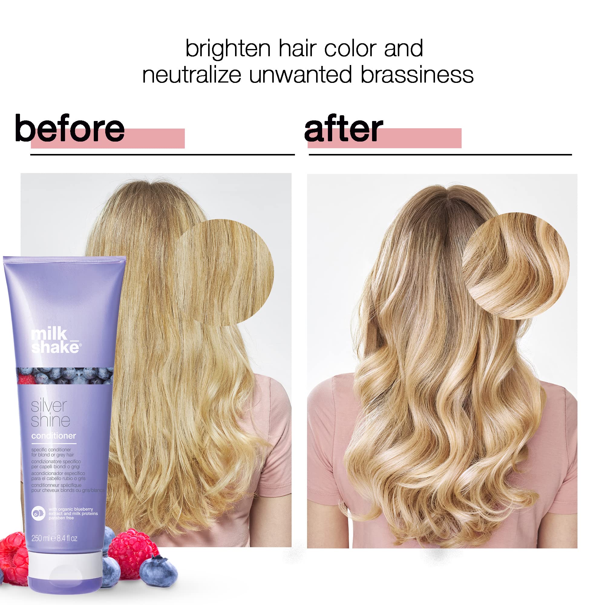 Milk Shake Silver Shine Conditioner for Blonde & Gray Hair - 8.4 fl oz Purple Toning Treatment - Sulfate Free & Vegan Formula - Perfect for Salon Quality Results at Home