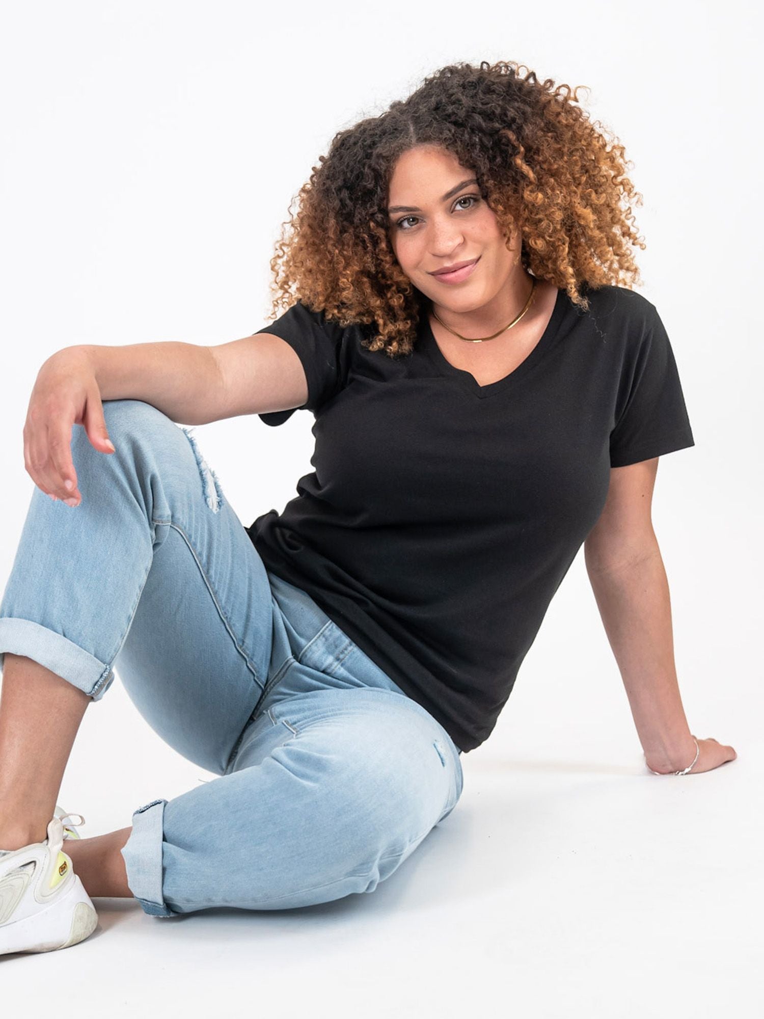 Women's Black V-Neck T-Shirt - 1st Generation Soft Cotton Casual Top for Everyday Wear | Perfect for Work, Outings & Layering