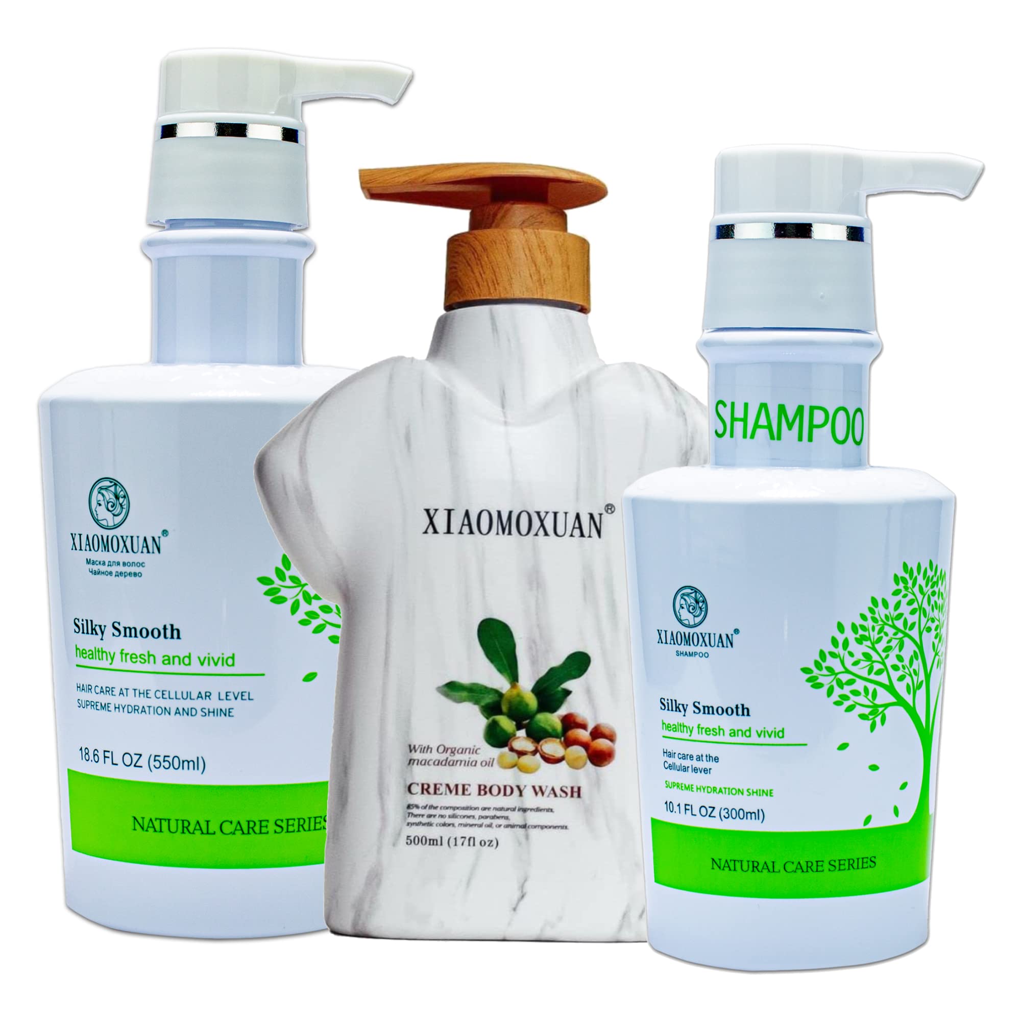 Xiaomoxuan Curly Hair Shampoo & Body Wash Set for Dry Skin - Hydrating Moisturizer with Detangling Hair Mask | Beauty & Personal Care Bundle for Daily Shower & Curly Hair Care Routine