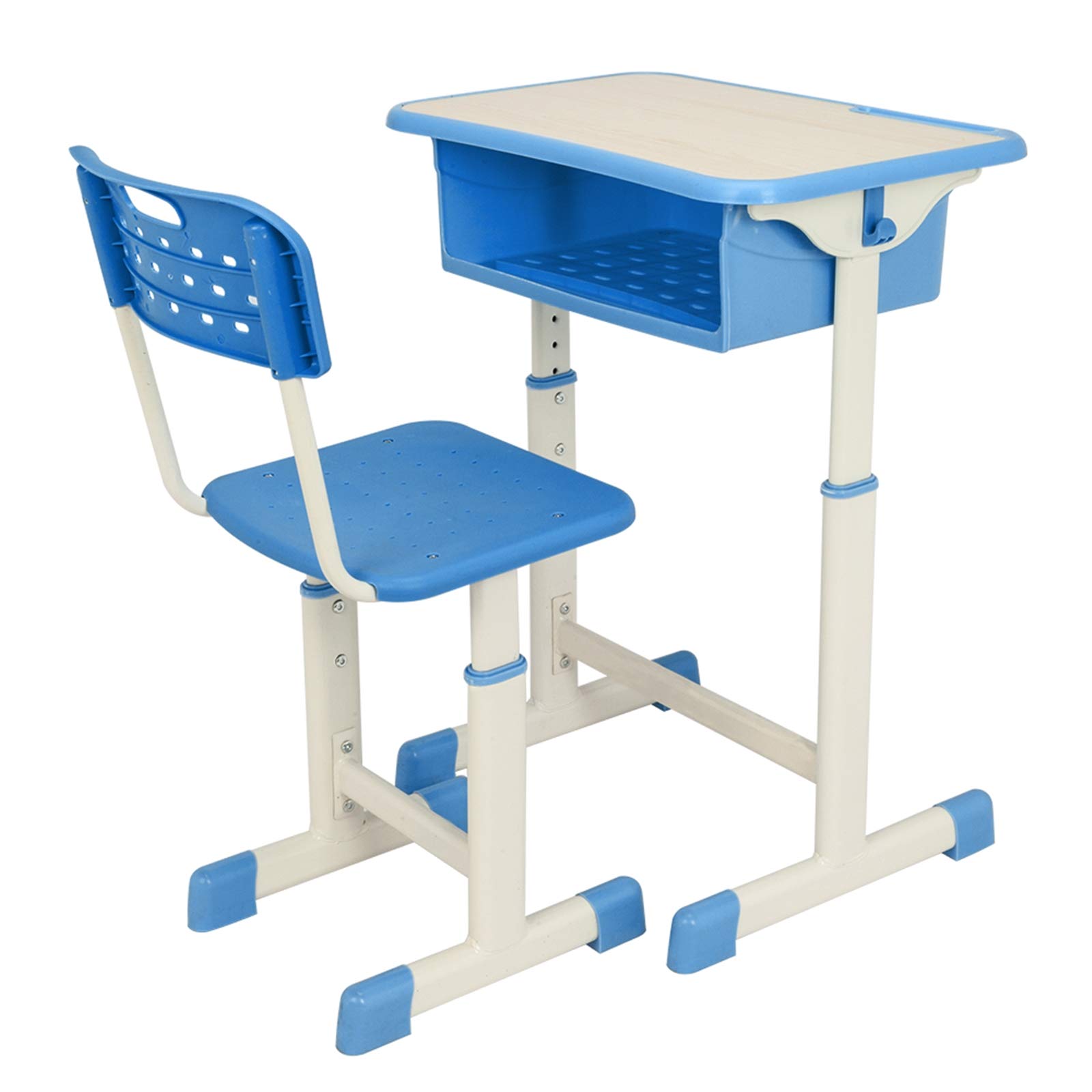 Valkynos Adjustable Kids Desk and Chair Set - Ergonomic Study Table with Storage Drawer & Pencil Grooves - Perfect for Home Schooling, Online Learning & Children's Study Room (Blue)