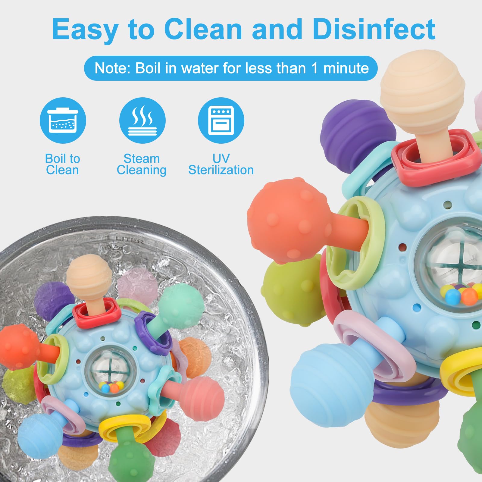 Organic Baby Teething Toys for 0-12 Months | Food-Grade Montessori Sensory Teethers & Developmental Rattle Toys | Safe Chew Toys for Infants & Newborns | Perfect Baby Shower Gift for Boys & Girls | Ideal for Soothing Sore Gums & Early Learning Play