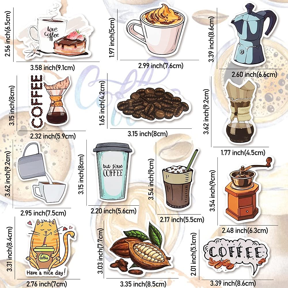 QTL Waterproof Coffee-Themed Vinyl Stickers - 50 Pack for Water Bottles, Laptops, Scrapbooking & DIY Crafts | Perfect for Coffee Lovers, Office Decor & Gift Giving