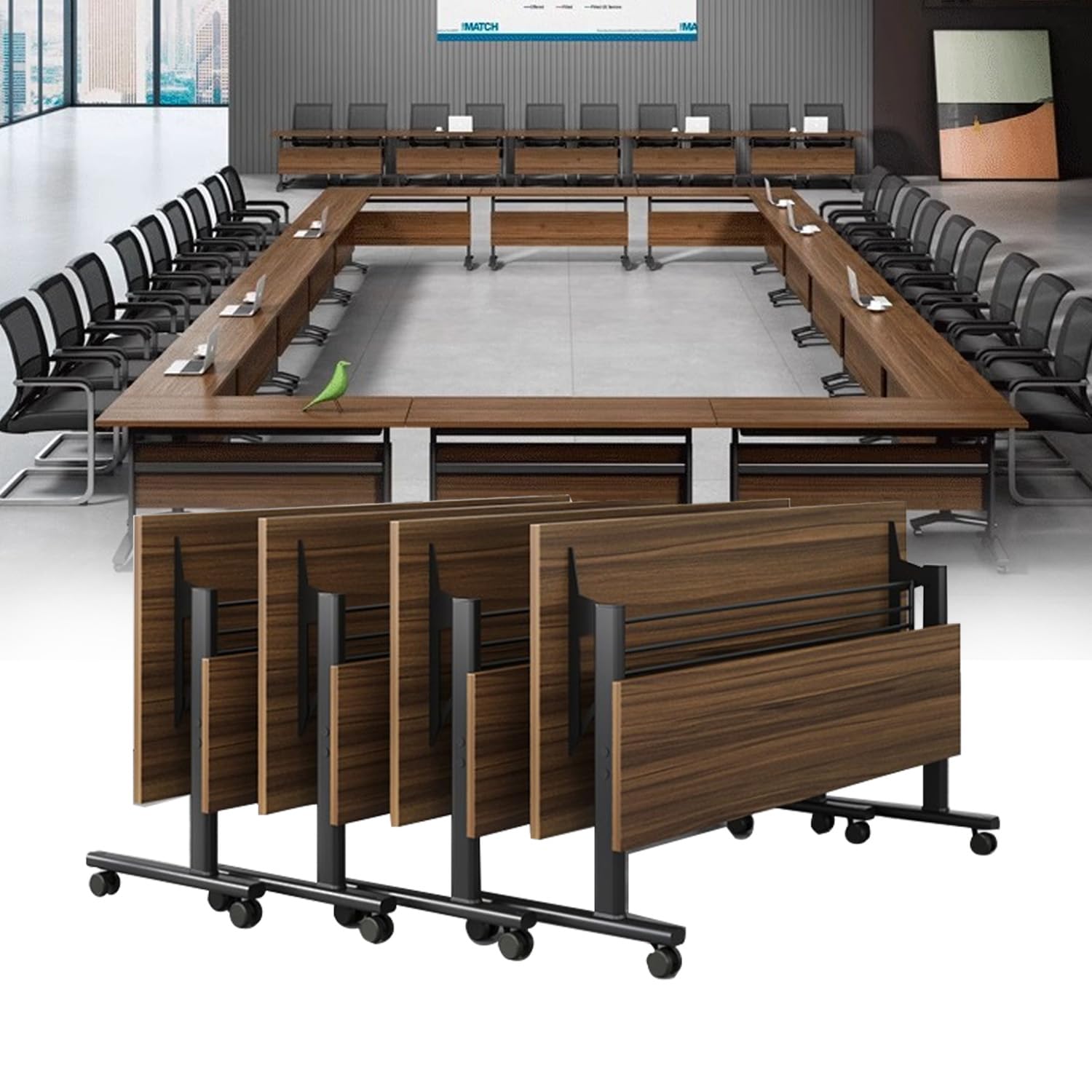 Foldable Conference Table with Wheels - 55.1x23.6x29.5in Mobile Flip Top Training Table for Office Meetings, Seminars & Classrooms - Modern Space-Saving Folding Desk for Conference Rooms & Home Offices