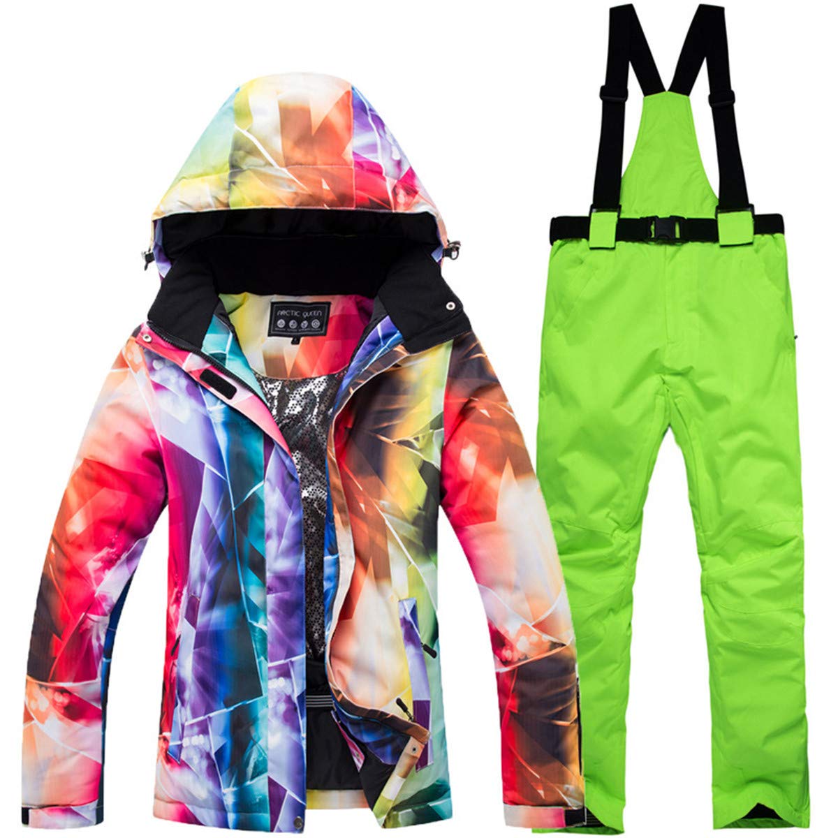 Women's 2-Piece Colorful Windproof Waterproof Ski Bib Suit Jacket & Bib Pants Set - Outdoor Winter Sports, Mountain Climbing & Snowboarding Gear