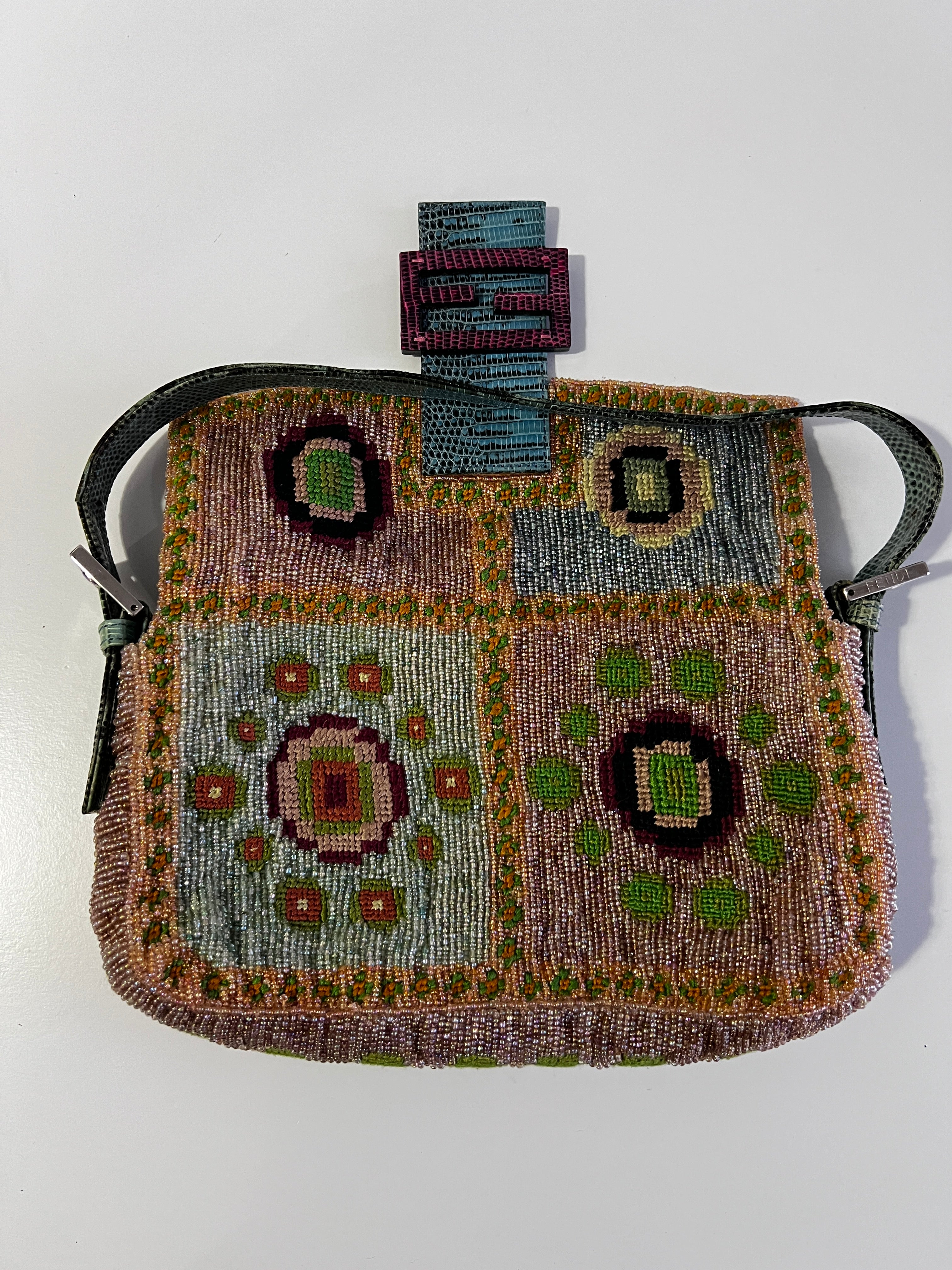 Vintage Fendi Madonna Boho Beaded Embroidered Baguette Bag - Stylish Crossbody Purse for Women, Perfect for Parties, Concerts & Boho Fashion Outfits