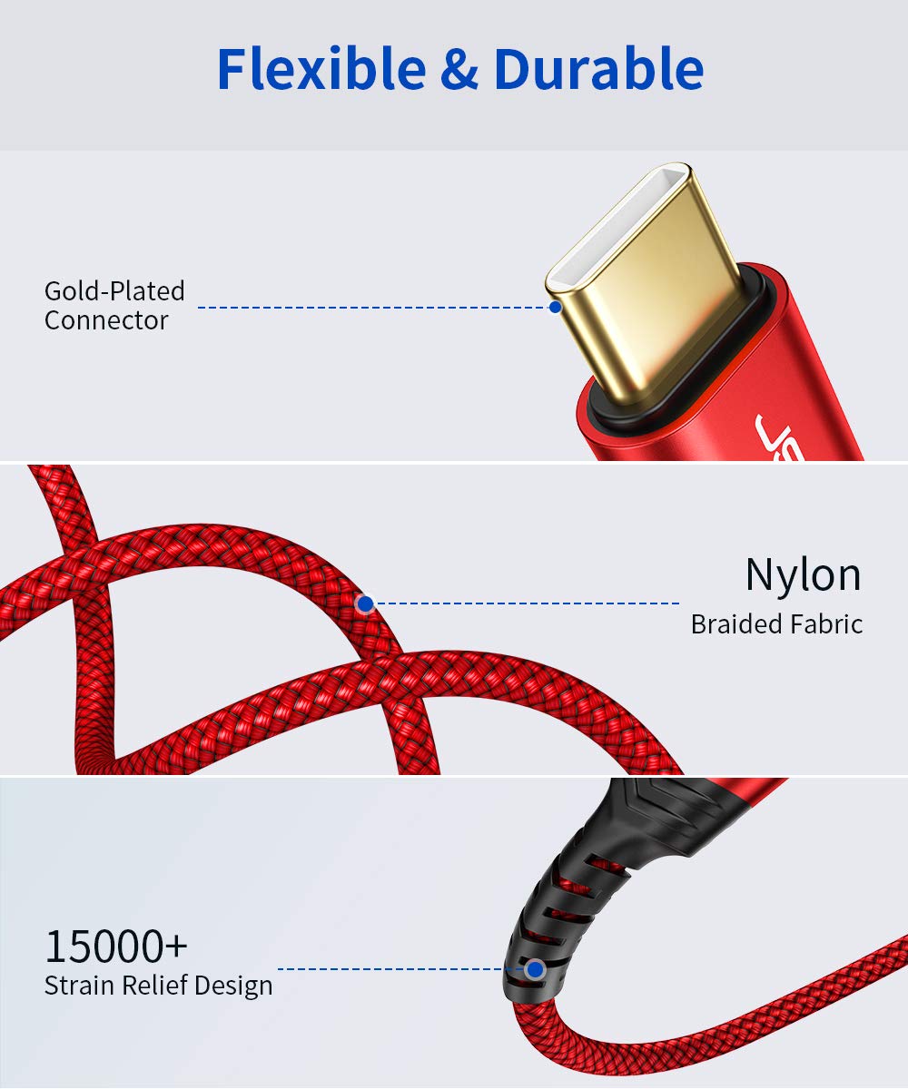 JSAUX 10ft USB B to USB C Printer Cable - Nylon Braided USB C MIDI Cable for MacBook Pro, HP, Epson, Canon, Brother, Lexmark, Xerox Printers & Scanners - Fast Charging & Data Sync - Perfect for Home Office & Studio Setup (Red)