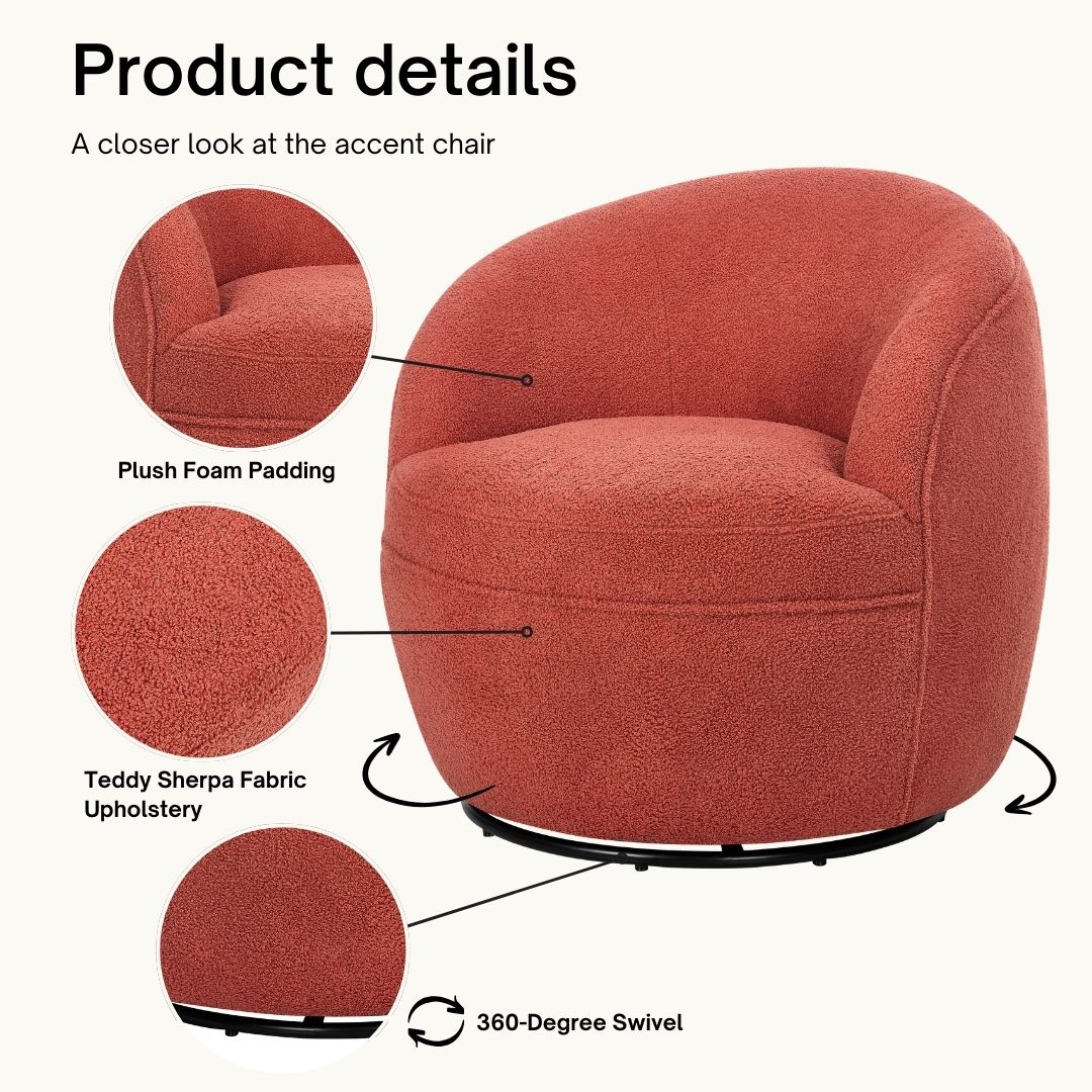 Roundhill Furniture Galleria 360 Swivel Faux Shearling Barrel Chair - Cozy Modern Accent Chair for Living Room, Bedroom & Office - Perfect for Reading, Relaxing & Home Decor