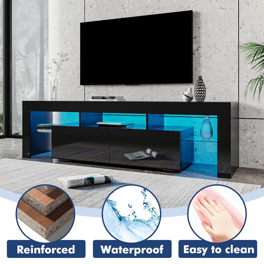 Modern LED TV Stand with Storage Drawers & 20-Color RGB Lights - Entertainment Center for Gaming & Media - Fits Up to 85 Inch TVs (78