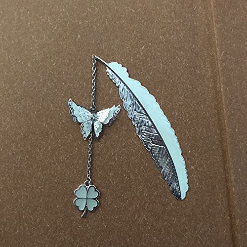 Glow in The Dark 3D Butterfly Metal Bookmark with Lucky Grass & Pendant - Luminous Reading Gift for Women, Men, Kids - Perfect for Night Reading, Book Lovers & Unique Present Ideas