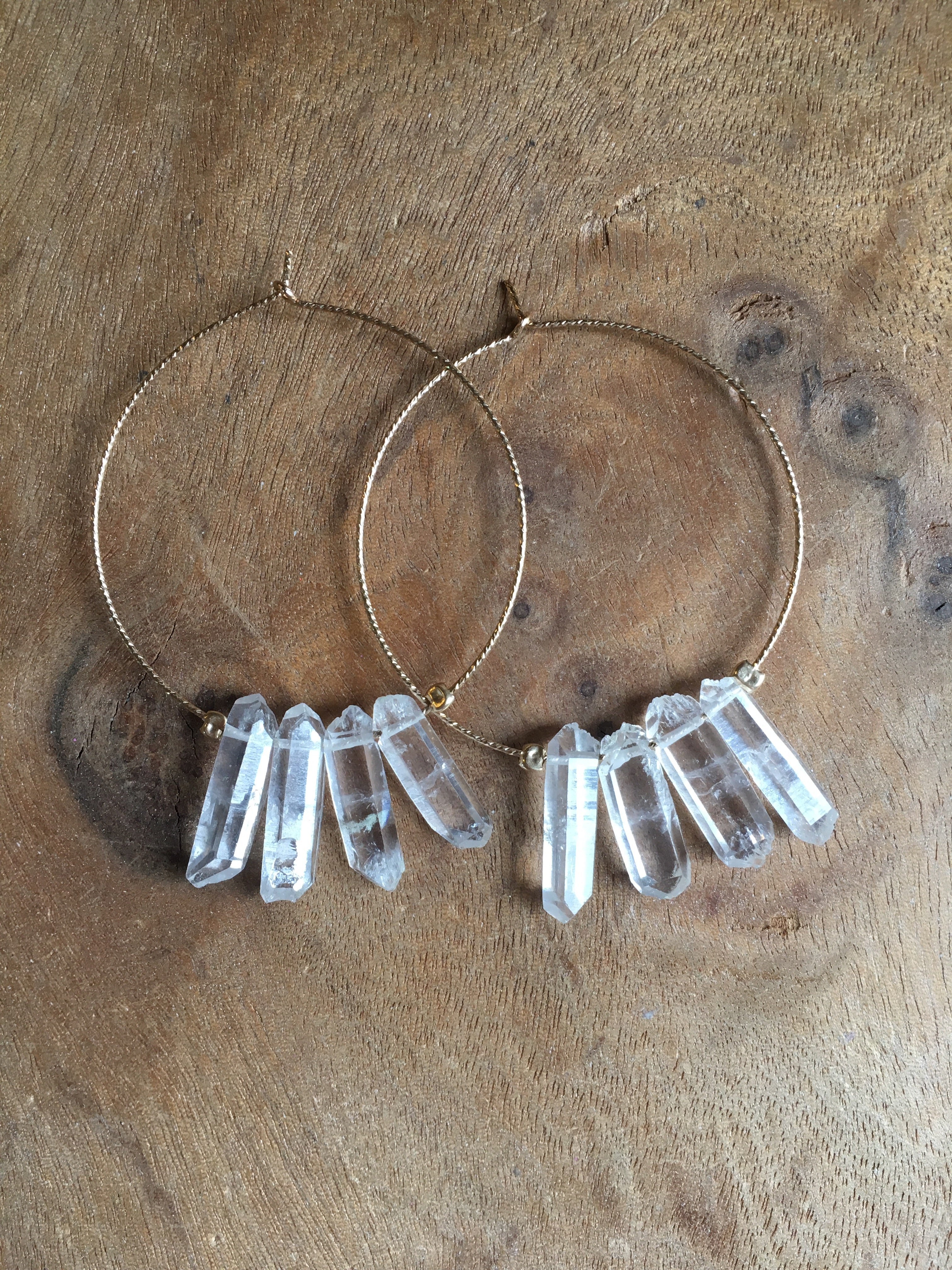 Boho Gold Filled Hoop Earrings with Raw Crystal Quartz - Large Statement Dangle Earrings for Women - Perfect for Festivals, Weddings & Boho Chic Outfits