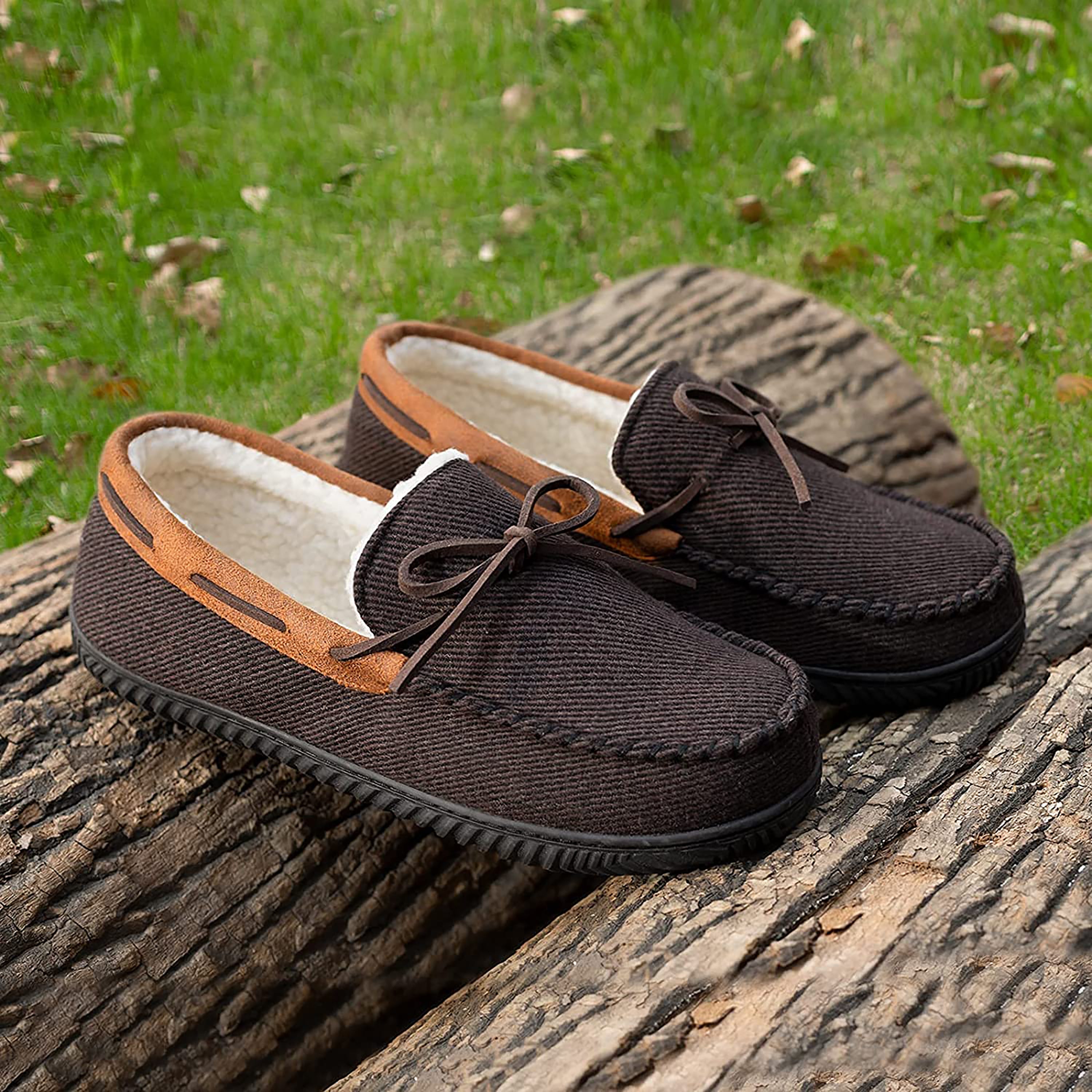 Men's Samuel Sherpa Lined Moccasin Slippers - Warm Winter House Shoes for Indoor Comfort & Cozy Relaxation at Home