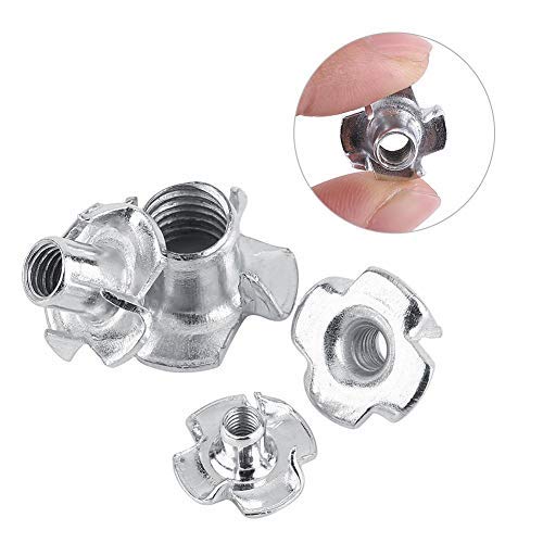 M8 Furniture T Nuts - Zinc Plated Carbon Steel 4-Prong Tee Nuts for Woodworking & Furniture Assembly (Pack of 30) - Perfect for DIY Projects, Cabinet Making, and Furniture Repair