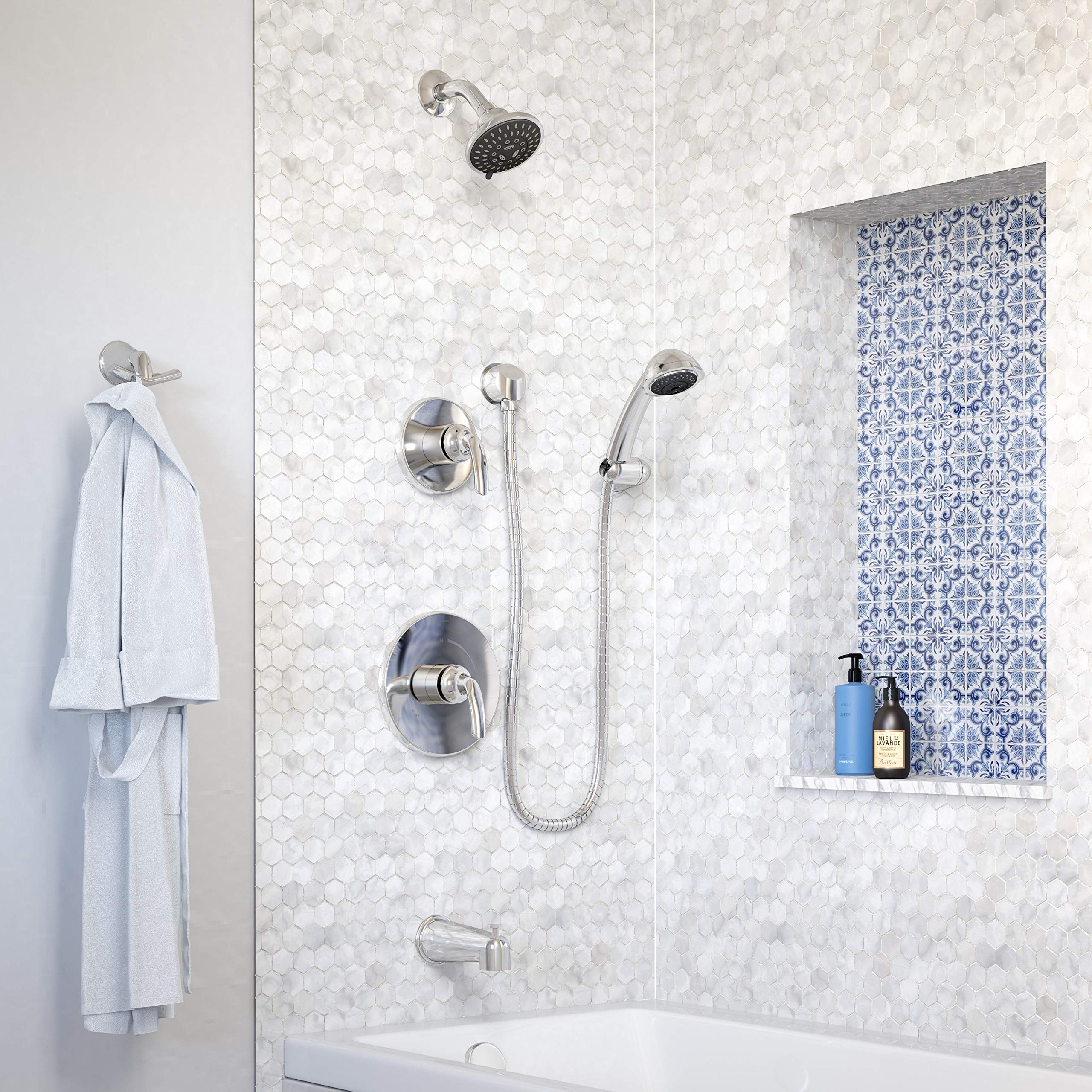 Symmons 5506-1.5-TRM Elm 2-Handle Tub and Shower Faucet Trim with 5-Spray Showerhead & 3-Spray Hand Shower in Polished Chrome (Valves Sold Separately) - Perfect for Bathroom Renovation and Luxury Spa Experience