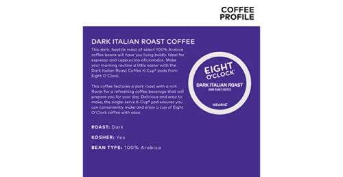 Eight O'Clock Coffee Dark Italian Roast K-Cup Pods - Bold & Rich Flavor for Keurig Brewers - Perfect for Morning Energy & Office Coffee Breaks