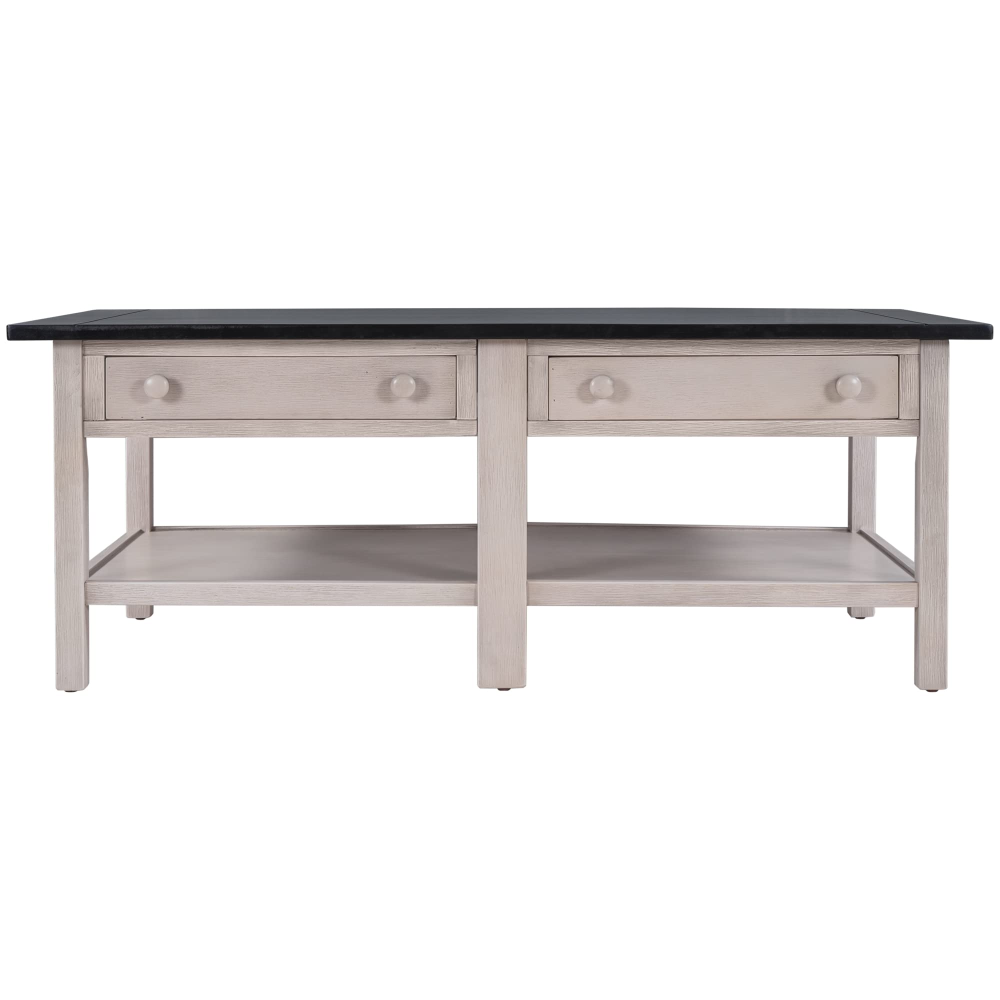 Solid Wood Coffee Table with 2 Drawers & Open Shelf - Large Storage, Classic American Style Cocktail Table for Living Room, Office, or Lounge (Espresso & White Finish) - Perfect for Entertaining Guests, Holding Drinks & Displaying Decor