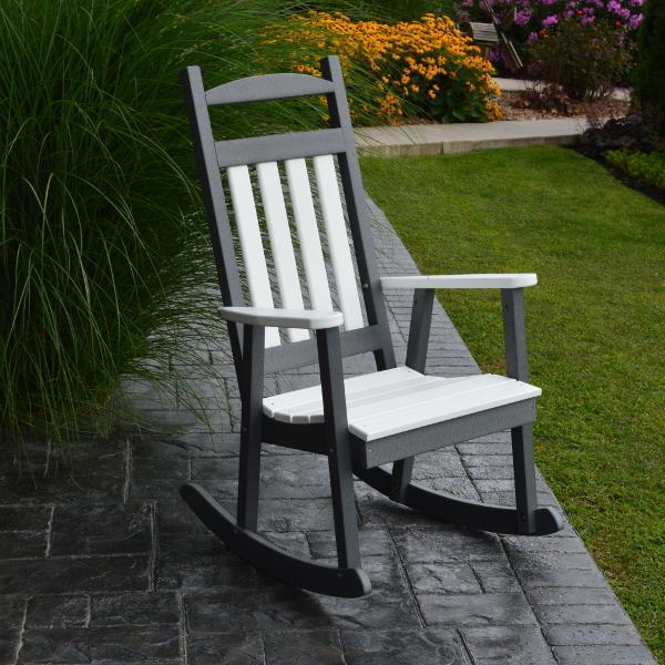 Classic Poly Porch Rocking Chair with White Accents - Perfect for Outdoor Relaxation, Patio, Garden & Front Porch Decor